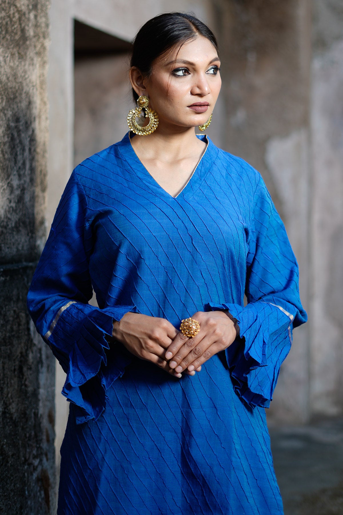 Royal Blue Pintuck Kurta & Pant
