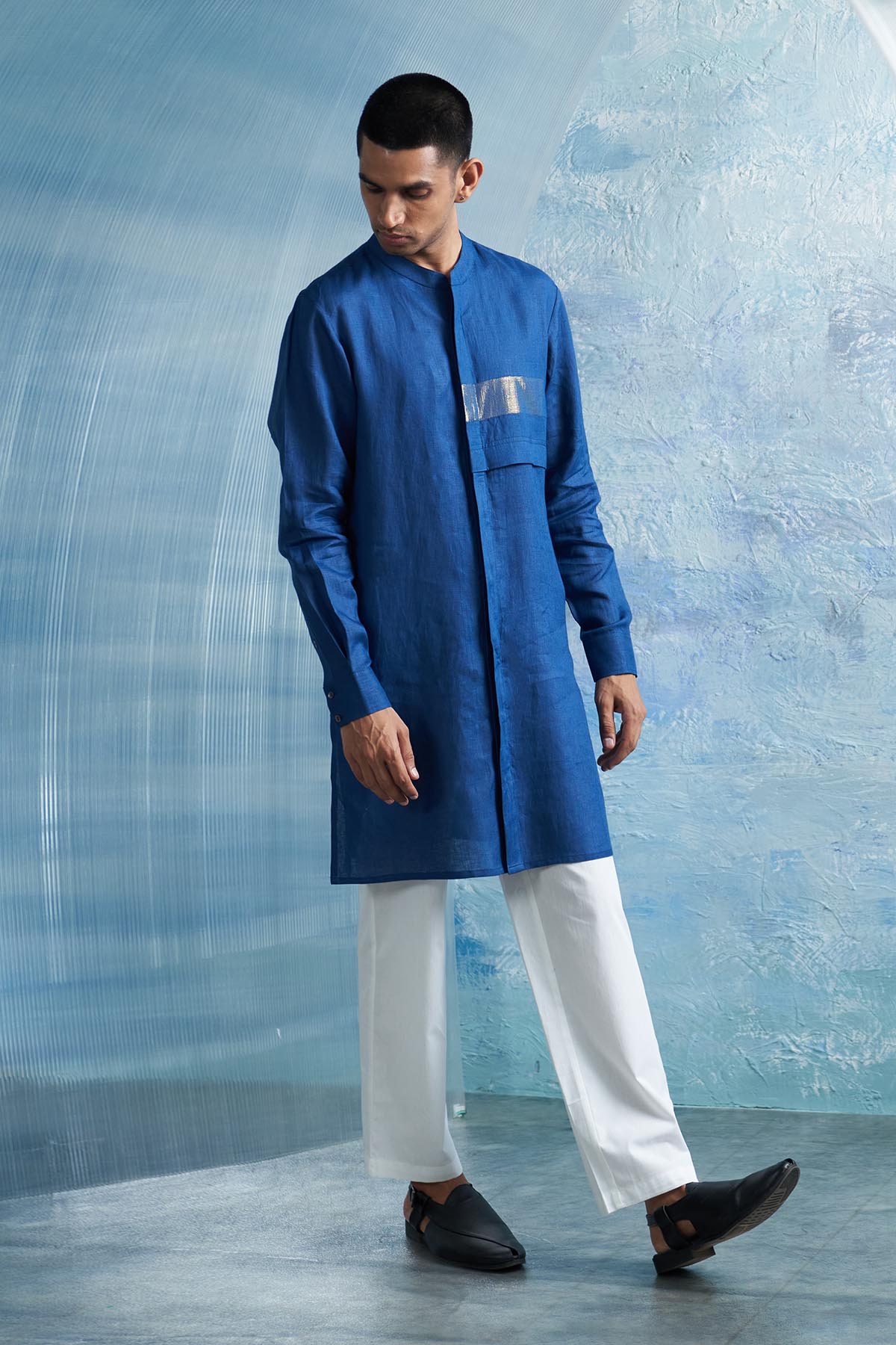 Royal Blue Placket Kurta Set