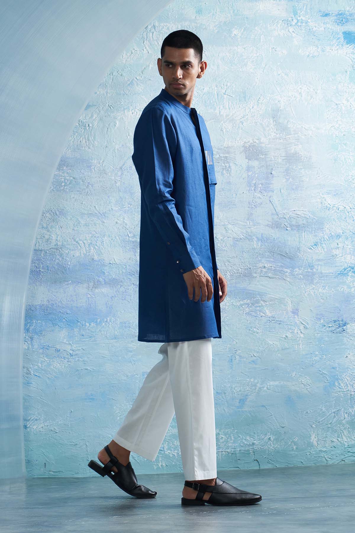 Royal Blue Placket Kurta Set