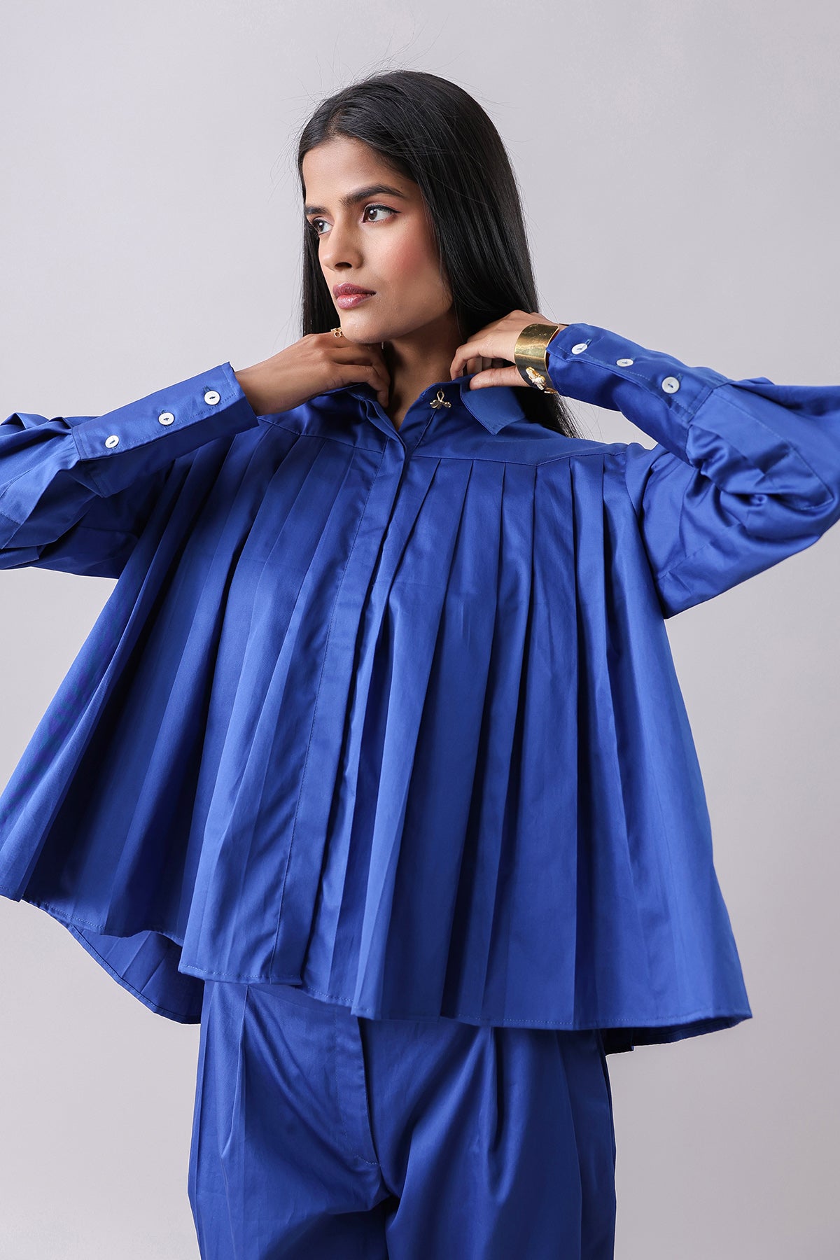 Royal Blue Pleated Shirt & Pants