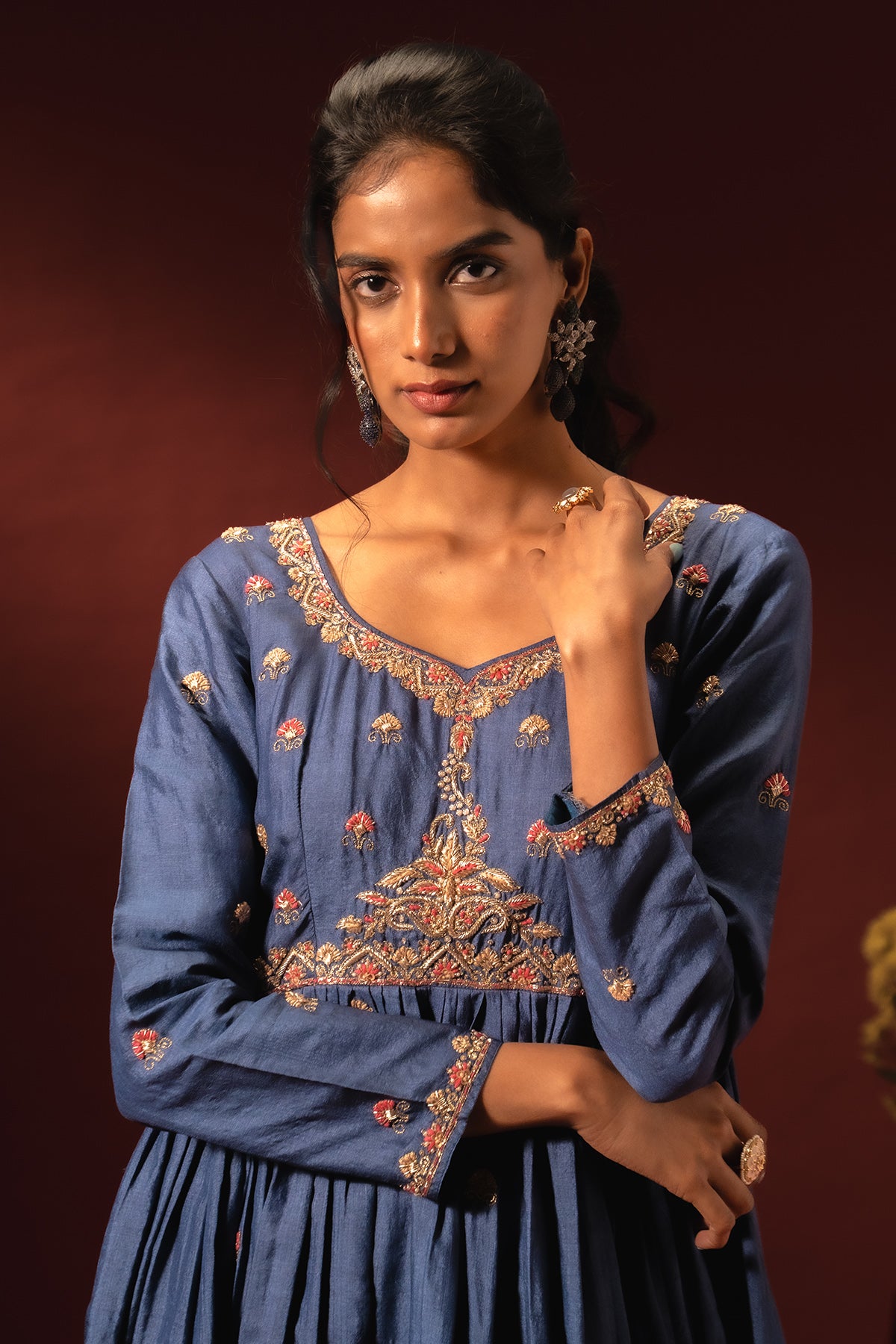 Royal Blue Silk Anarkali Set