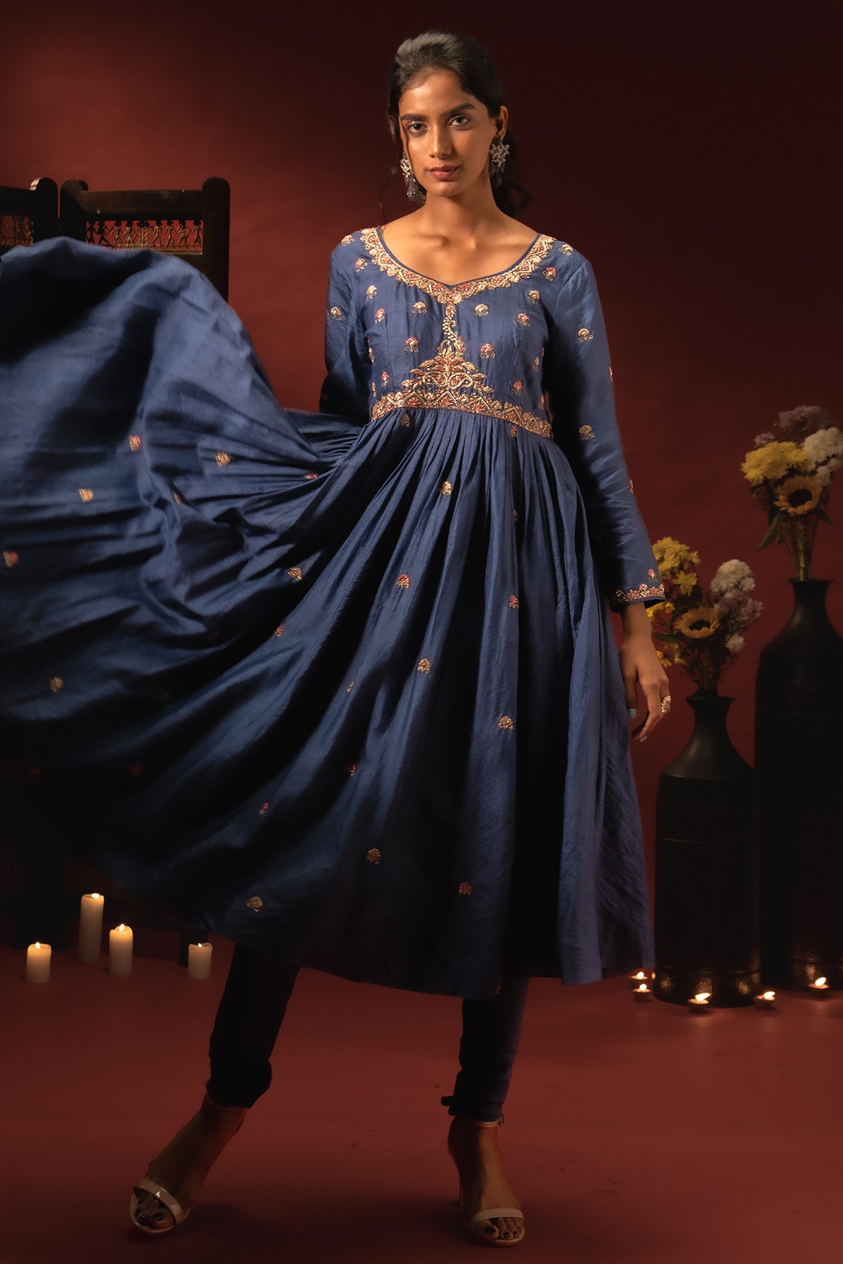 Royal Blue Silk Anarkali Set