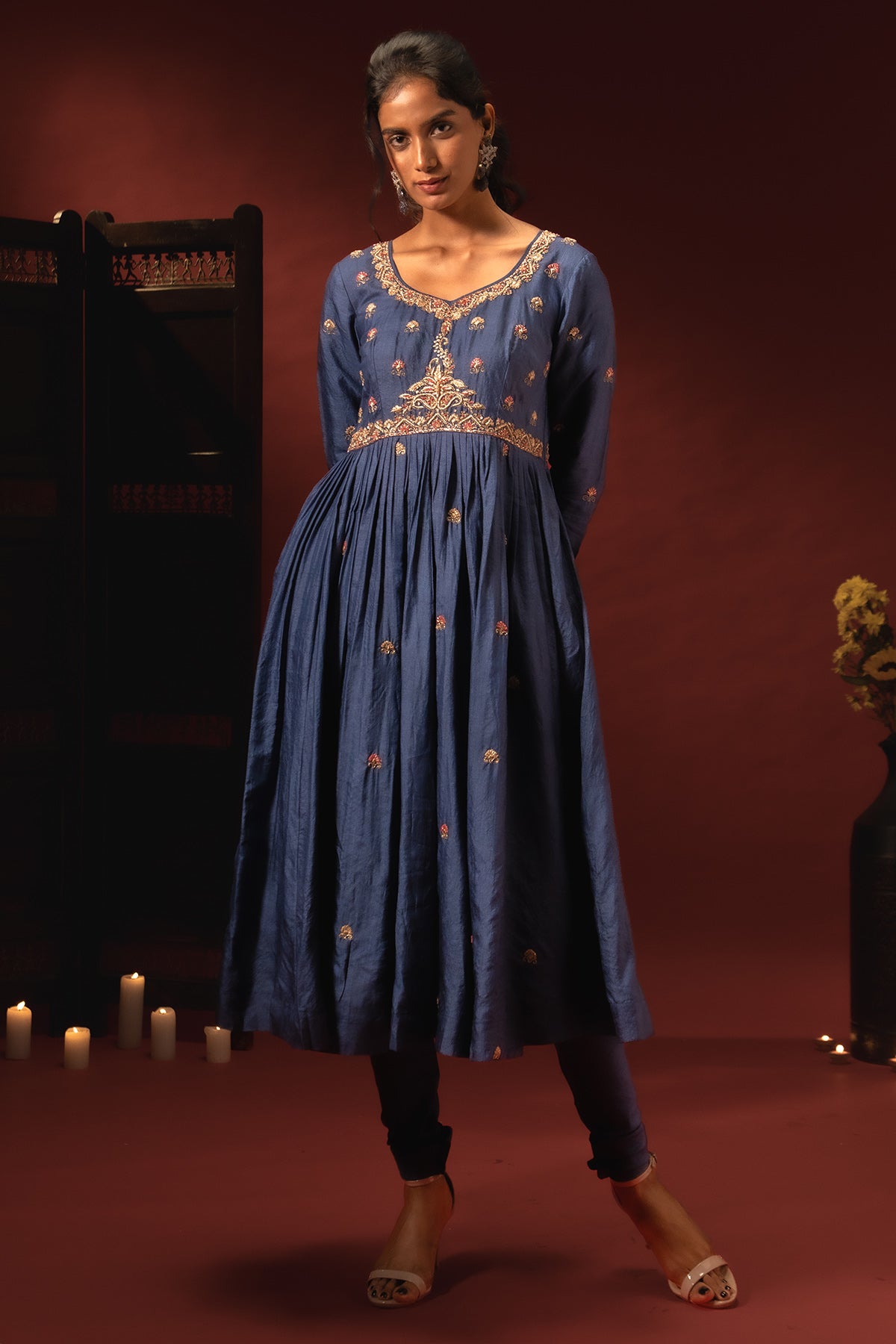 Royal Blue Silk Anarkali Set