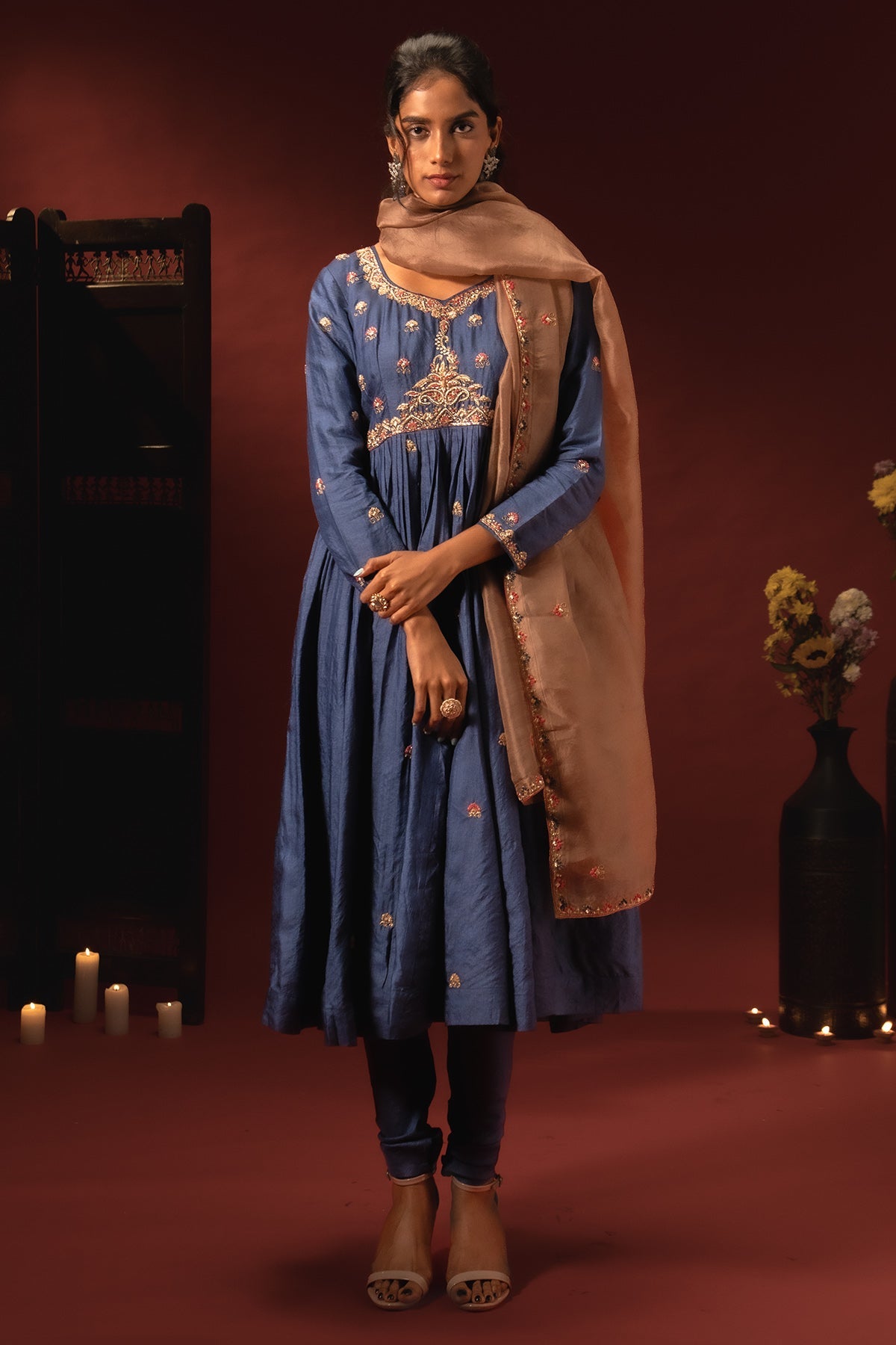 Buy Royal Blue Silk Anarkali Set for women by Aavya online available at scrollnshops