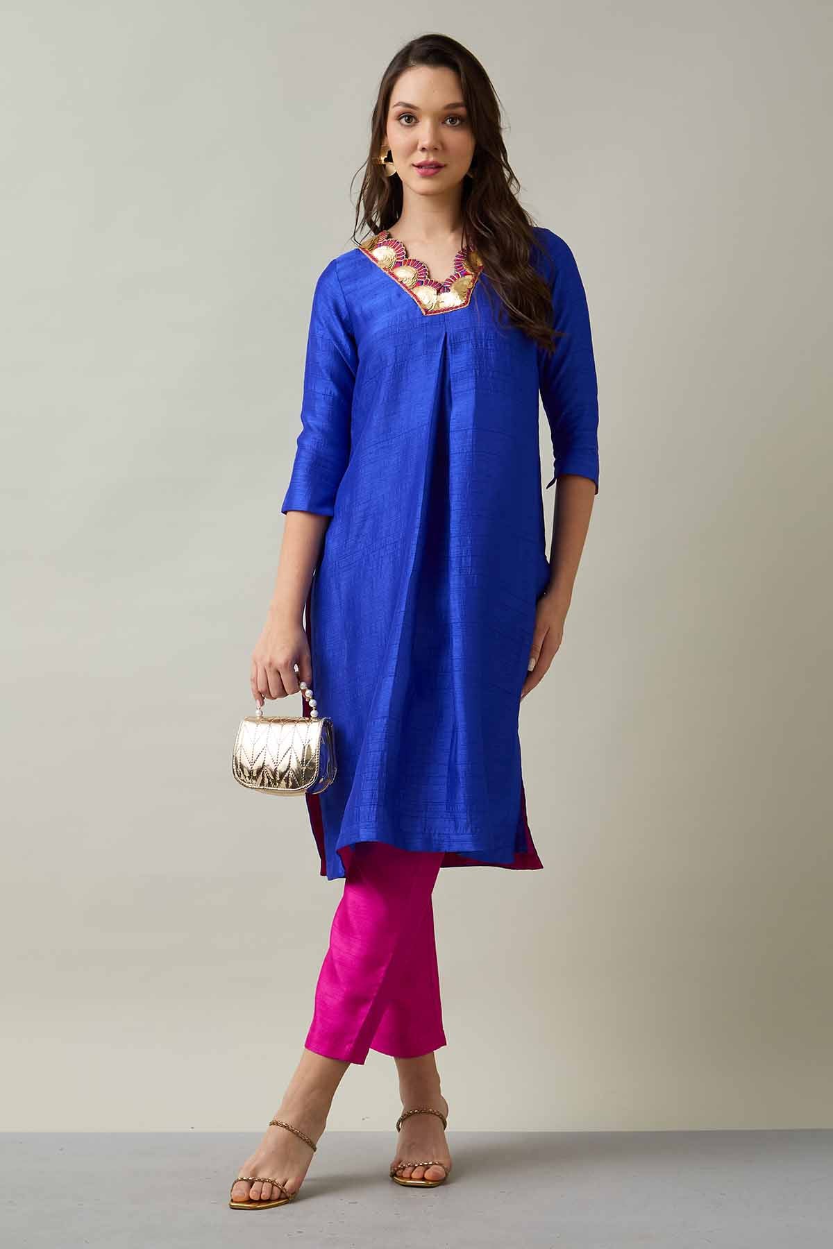 Buy Royal Blue Silk Kurta & Pants by SNEHA B for women online at ScrollnShops