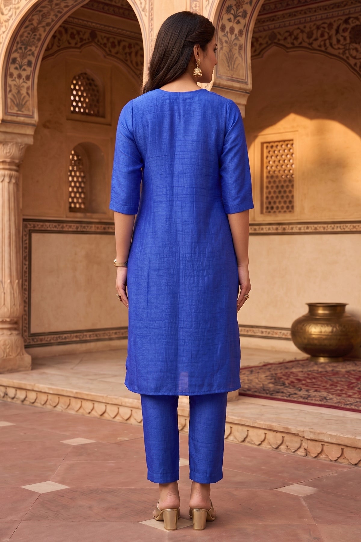 Royal Blue Silk Pleat Kurta Set