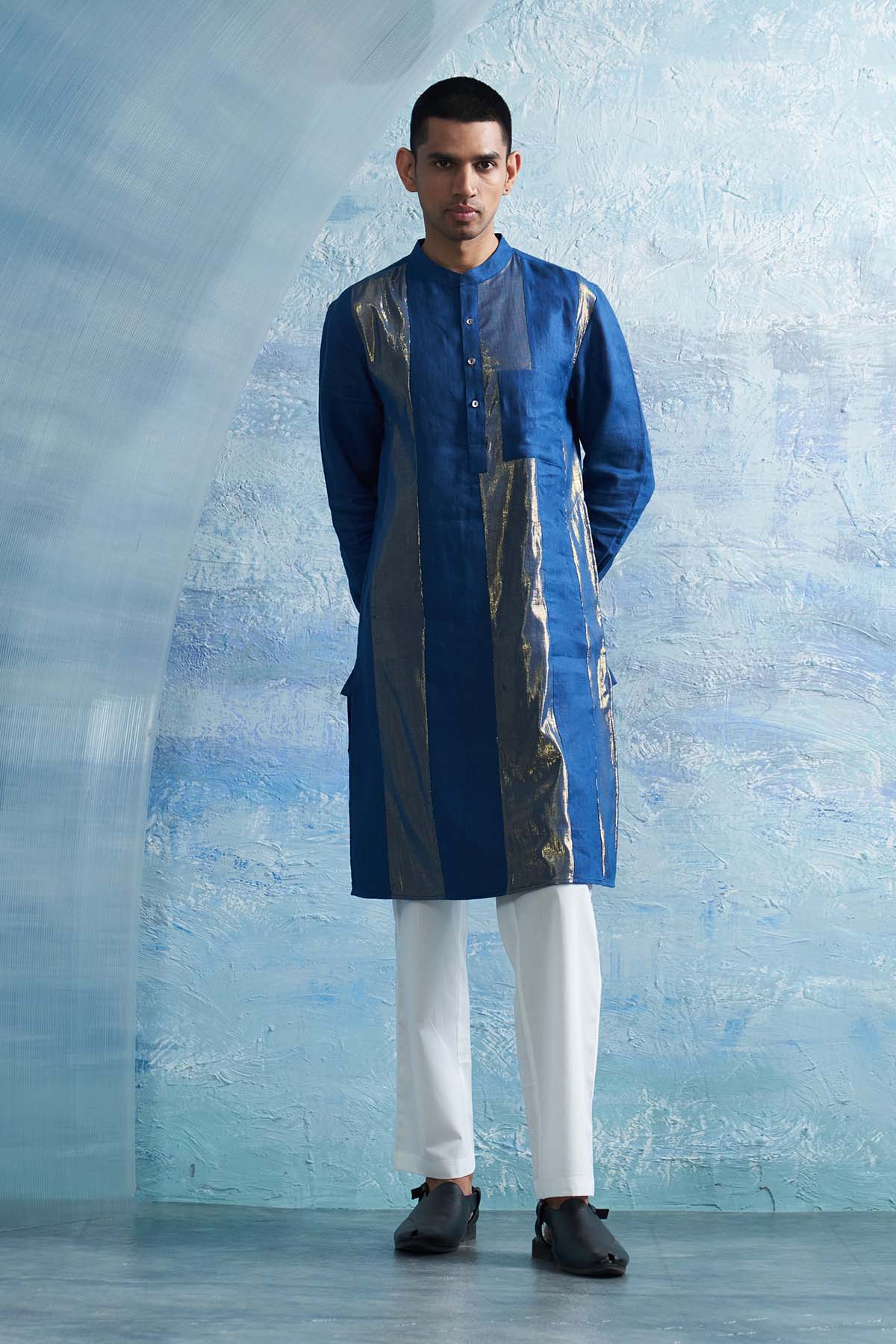 Buy Royal Blue Stripes Kurta Set by Charkhee for men online at ScrollnShops