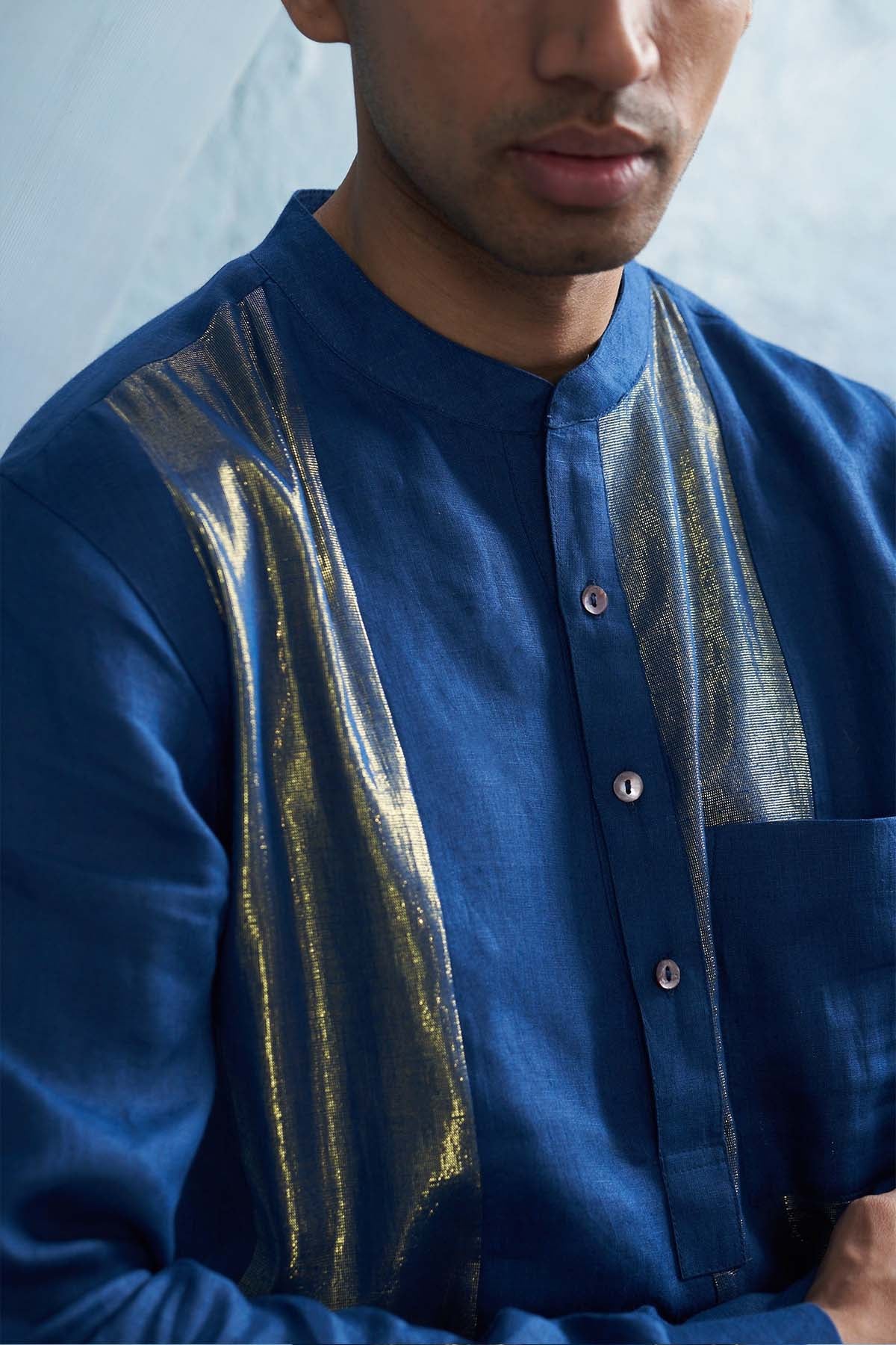 Royal Blue Stripes Kurta Set