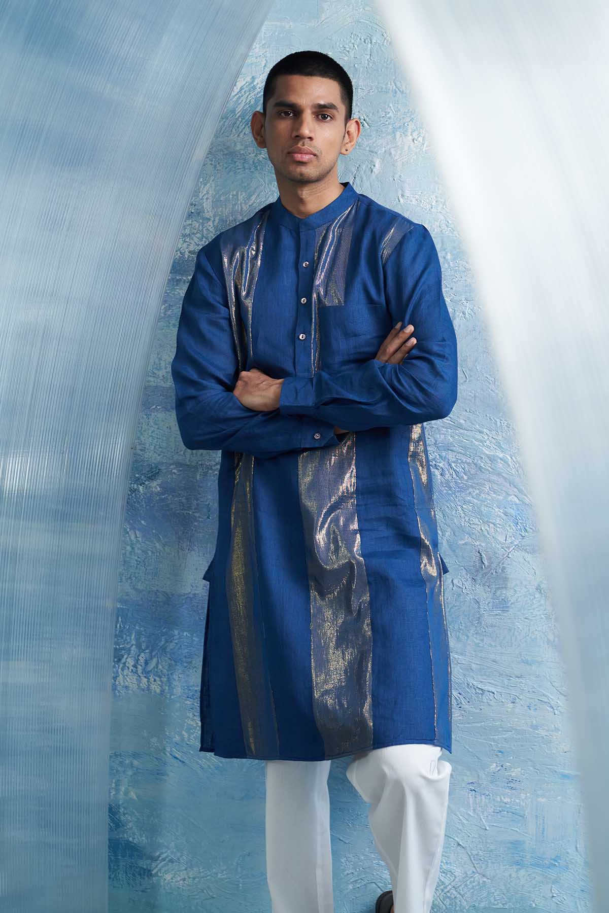 Royal Blue Stripes Kurta Set
