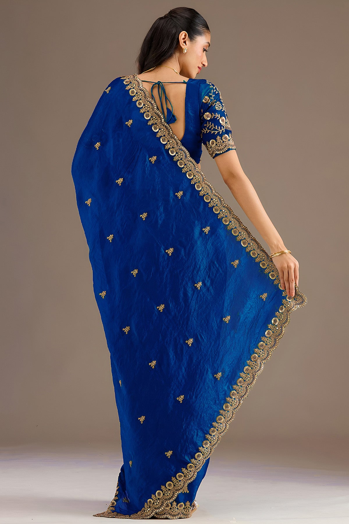 Royal Blue Tissue Pearl Saree