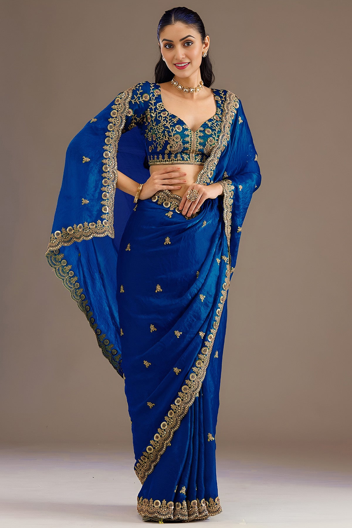 Royal Blue Tissue Pearl Saree