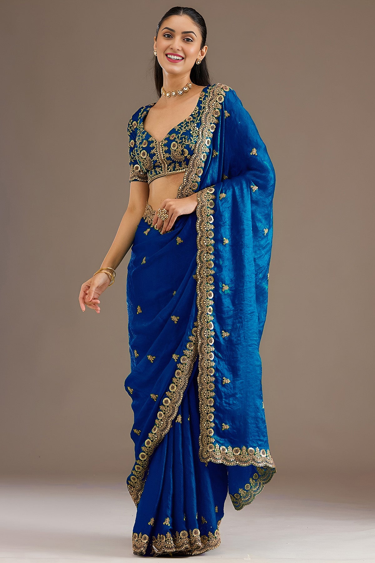 Royal Blue Tissue Pearl Saree