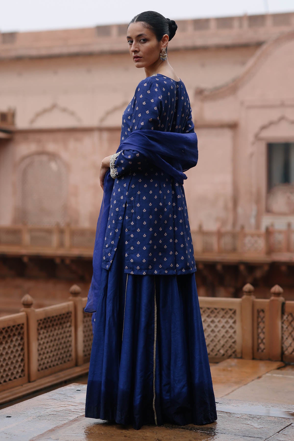 Royal Blue V-Neck Sharara Set