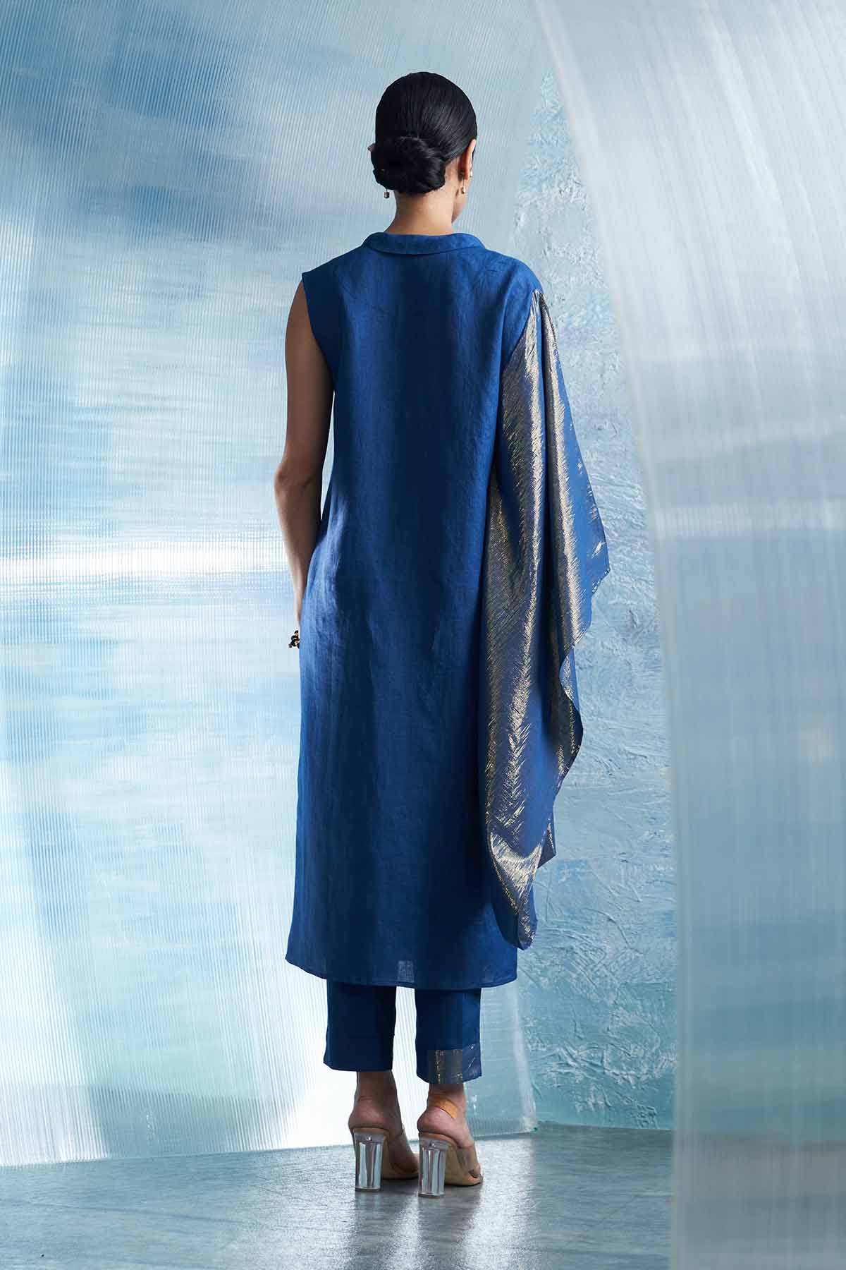 Royal Blue Wrap V-Neck Kurta Set