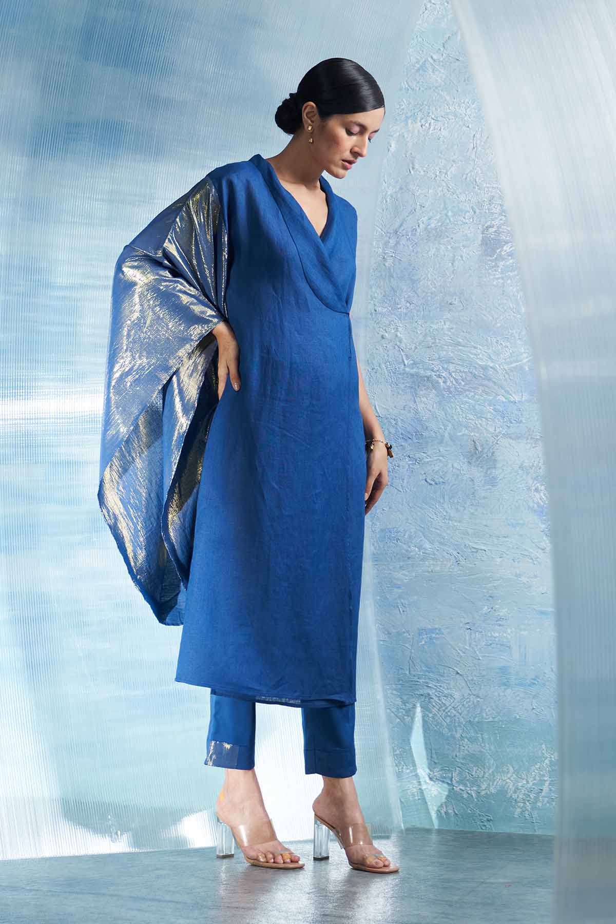 Royal Blue Wrap V-Neck Kurta Set