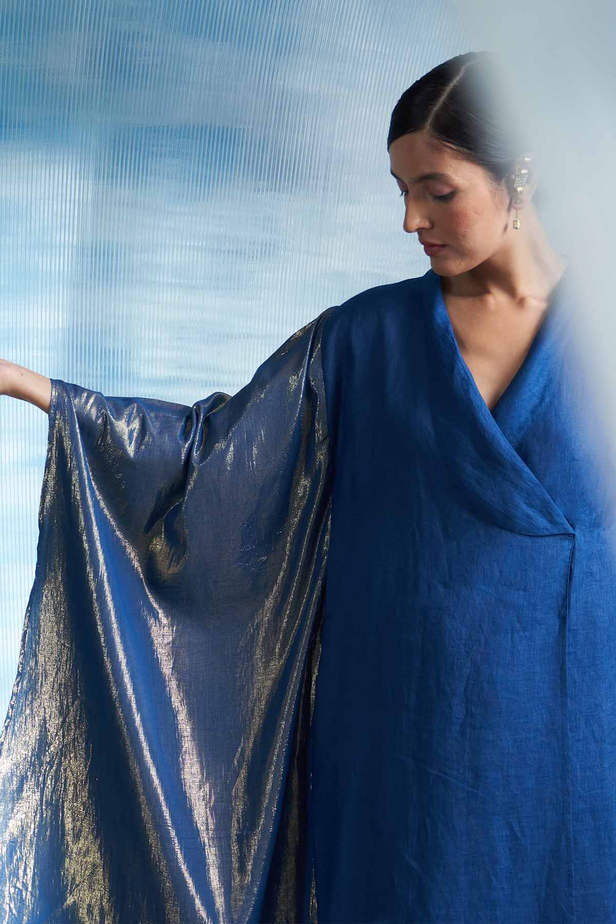 Royal Blue Wrap V-Neck Kurta Set