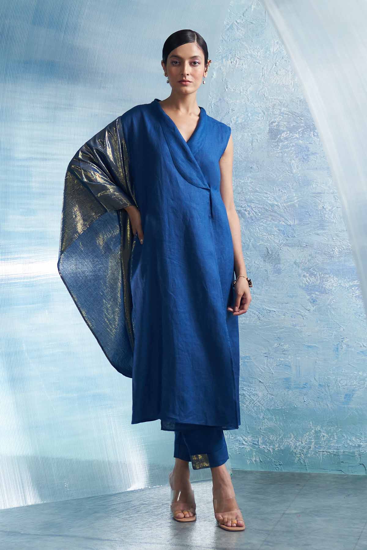 Buy Royal Blue Wrap V-Neck Kurta Set Online