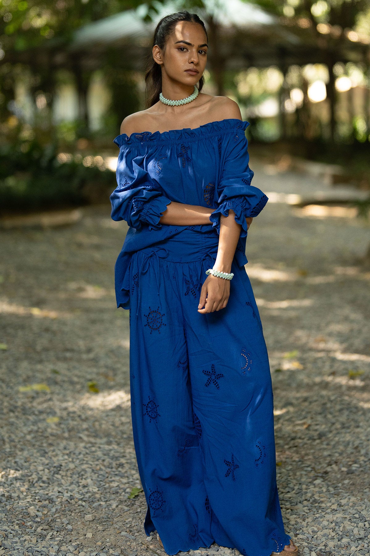 Royal Blue Yoke Scallop Pants