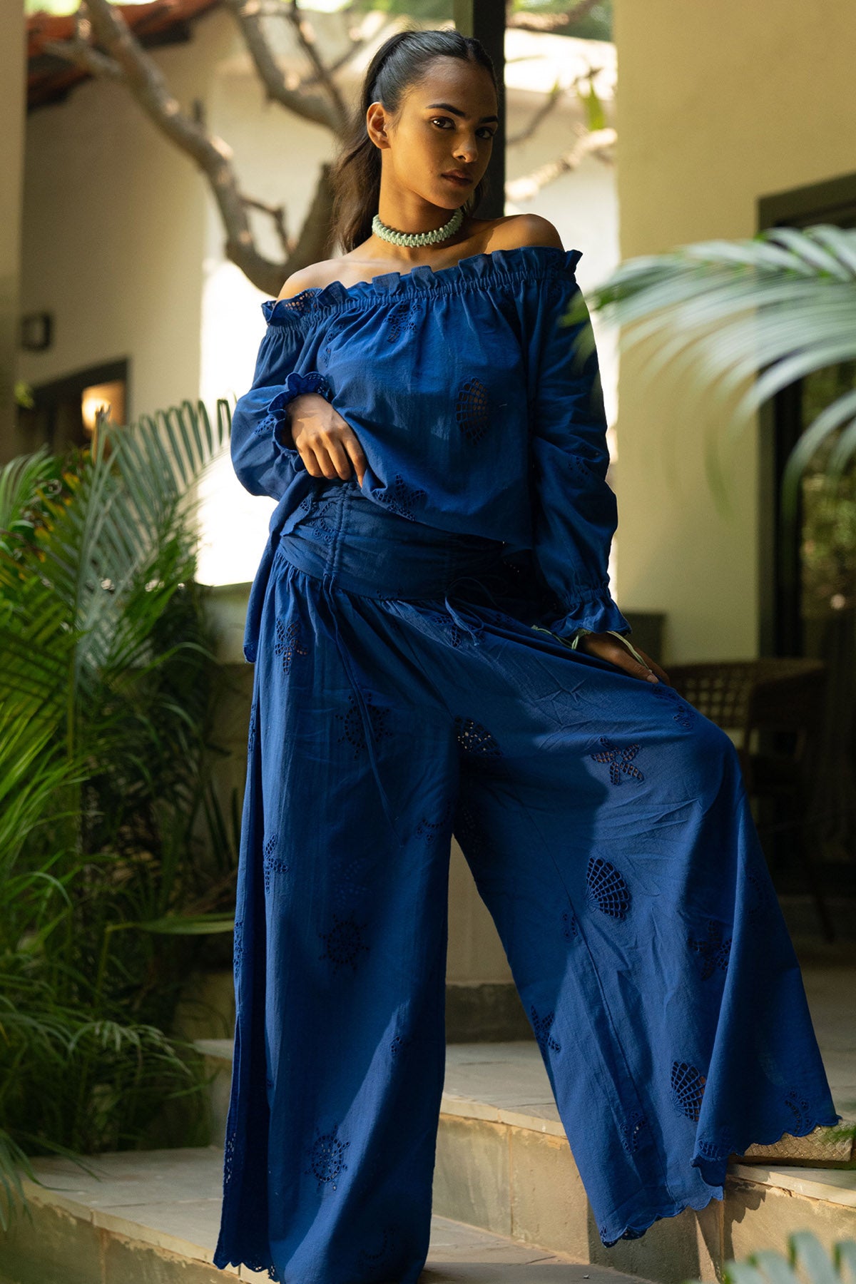 Royal Blue Yoke Scallop Pants