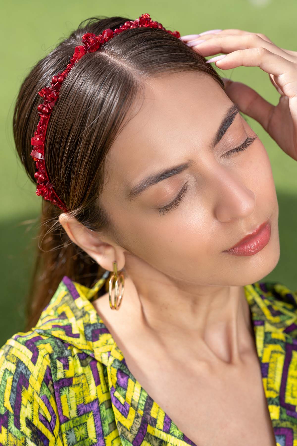 Ruby Red Embroidered Headband