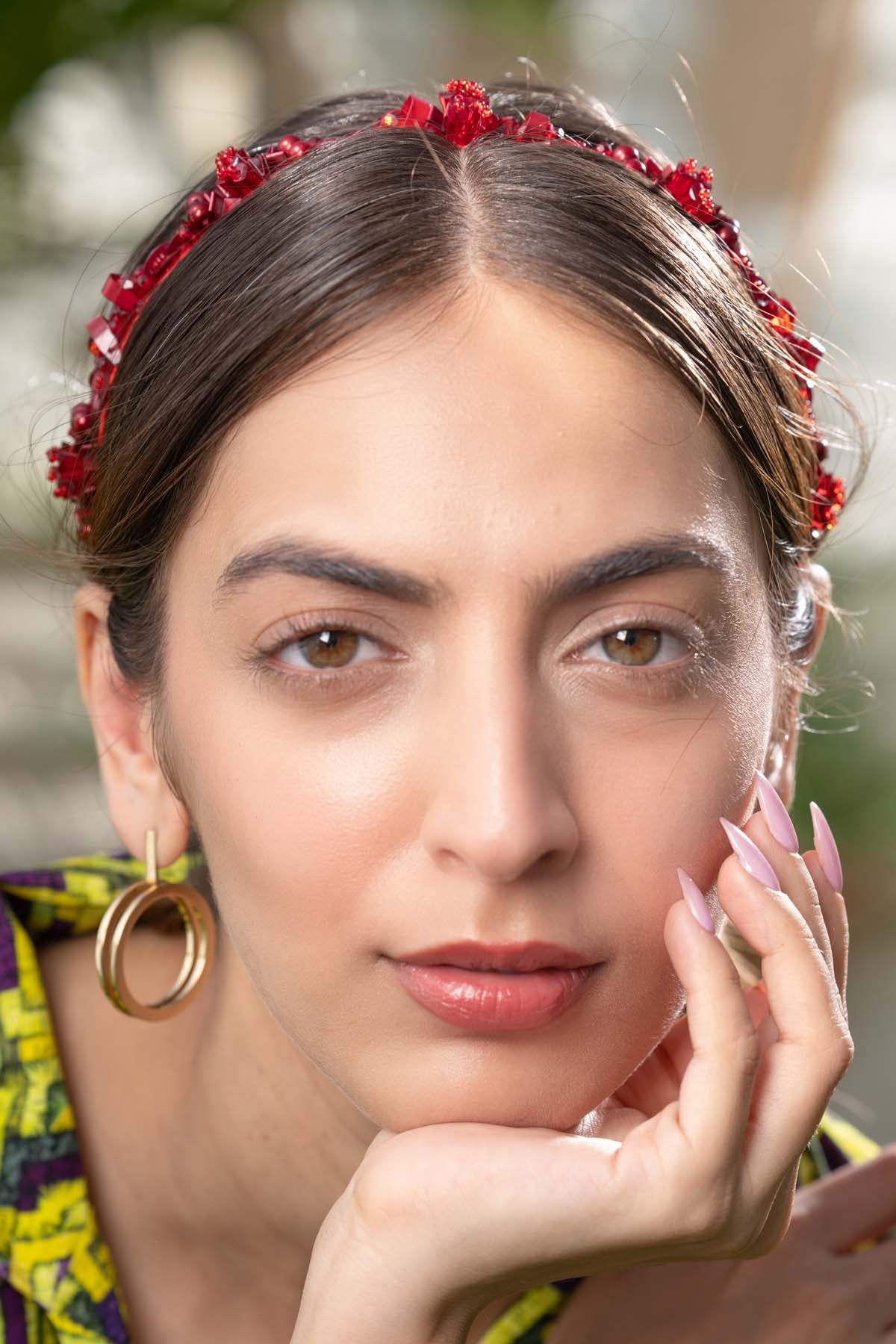 Ruby Red Embroidered Headband