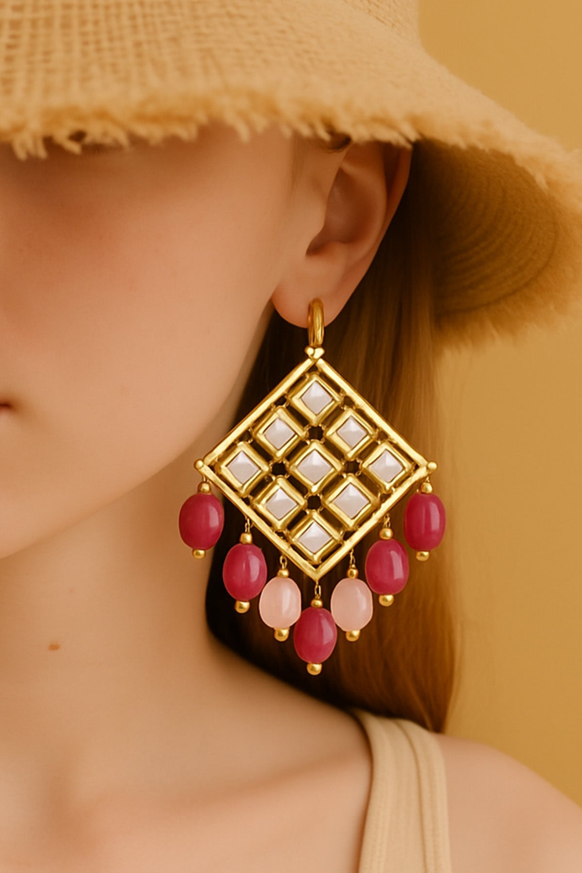 Buy Ruby Pink Bead Drops Earrings for women by beauty spot jewellery online available at scrollnshops