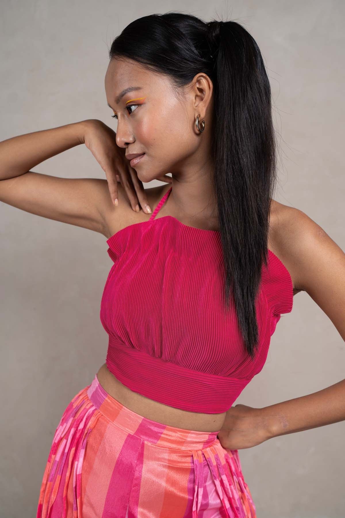 Buy Ruby Pink Pleated Top For Women by SewSutra Available online at ScrollnShops