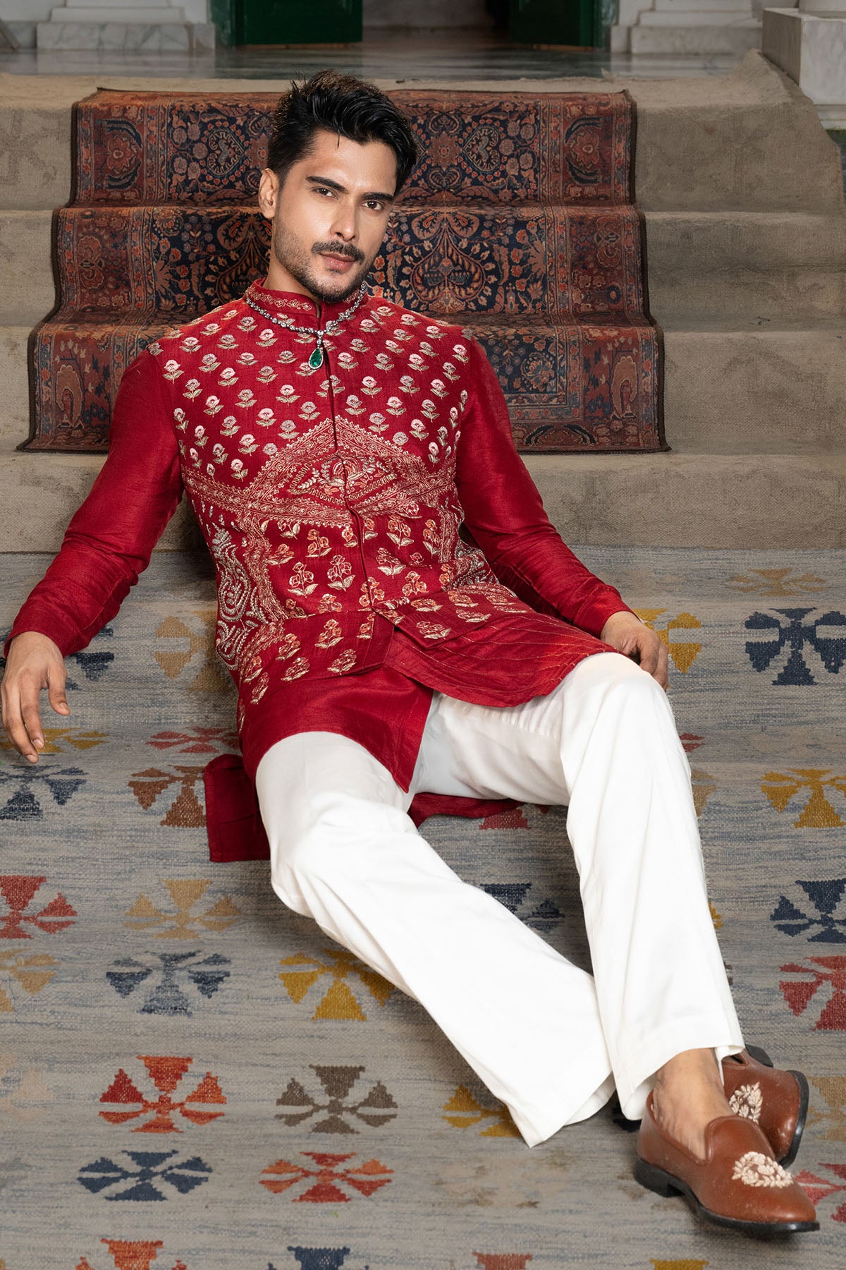 Ruby Red Silk Thread Kurta Set