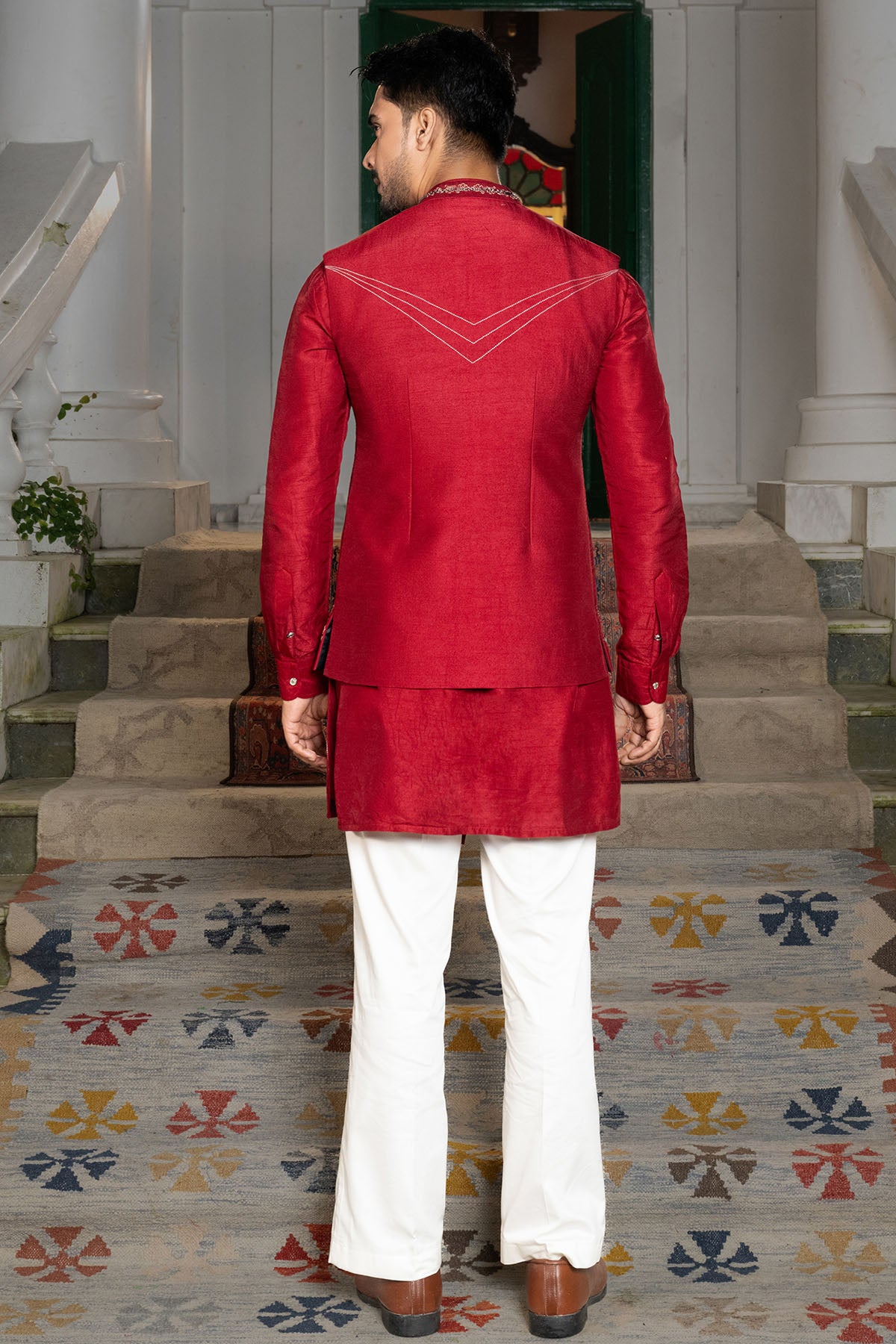 Ruby Red Silk Thread Kurta Set