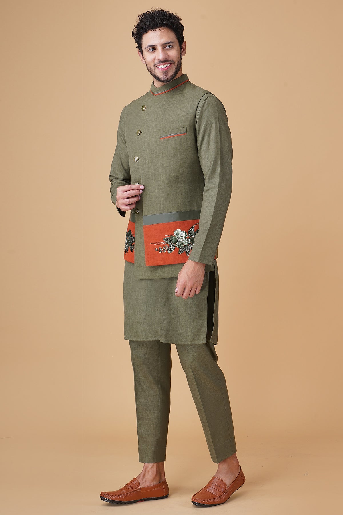 Ruby Silk Embroidered Bundi Set