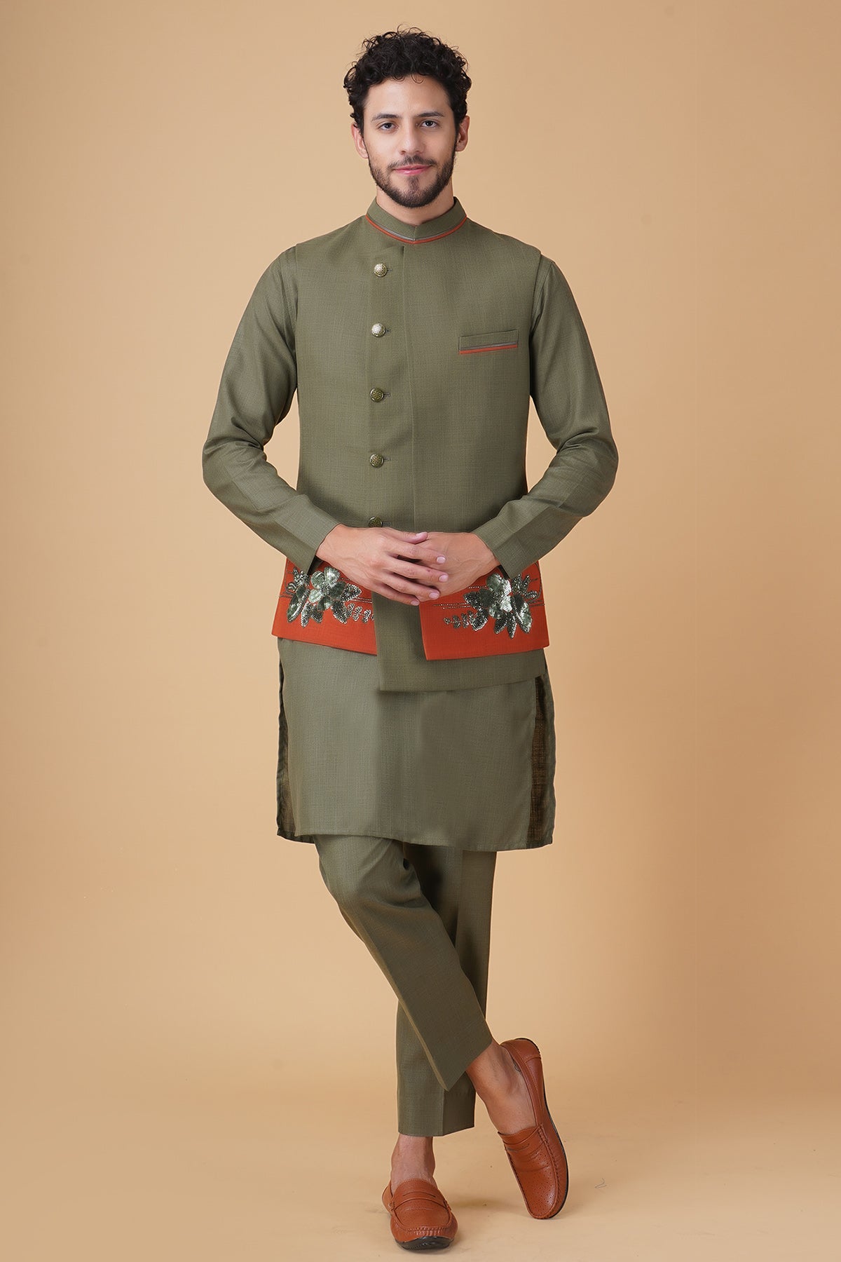 Buy Ruby Silk Embroidered Bundi Set by Manish Nagdeo for Men online at ScrollnShops