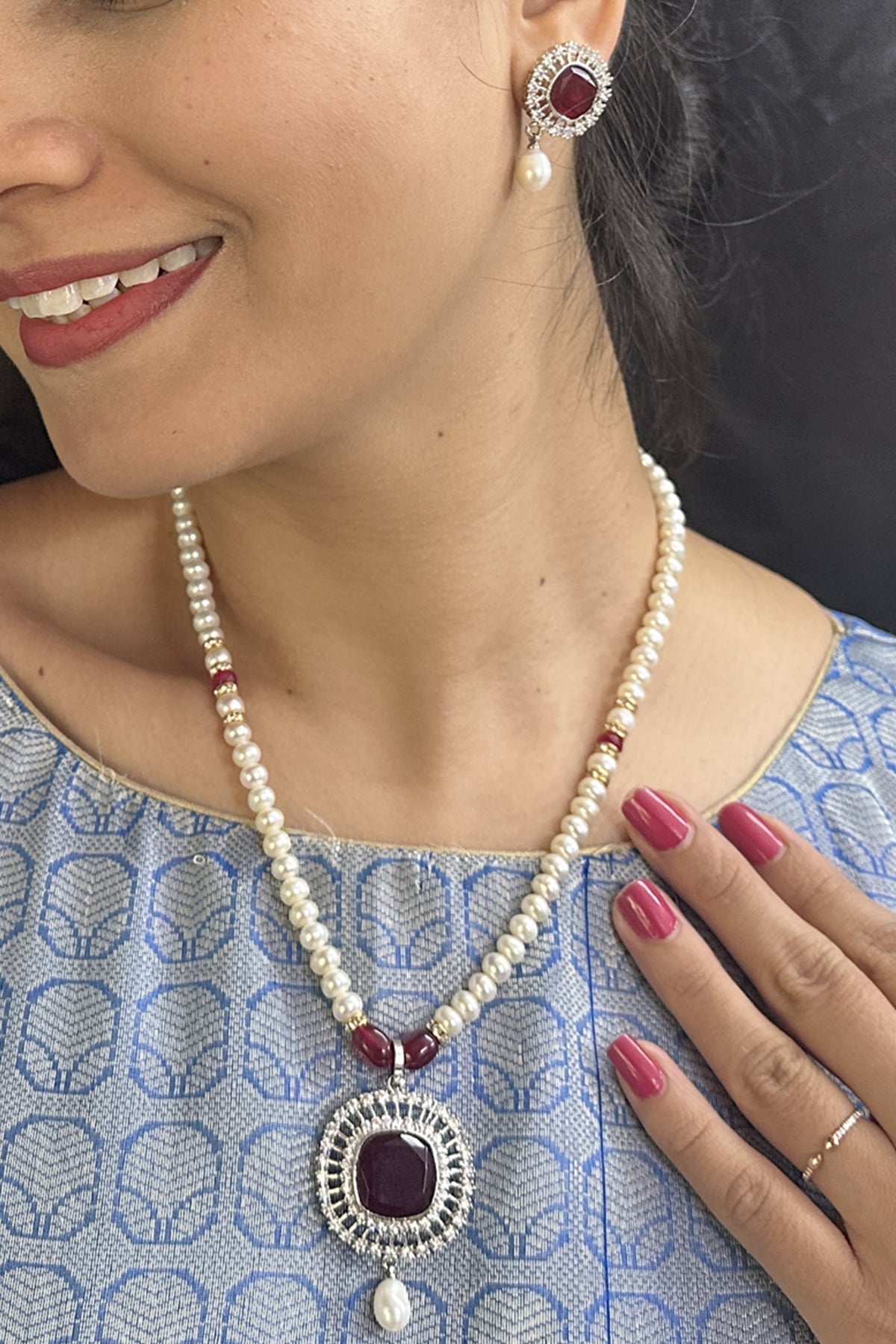 Buy Ruby Stone Necklace & Earring for women by J Pearls online available at scrollnshops