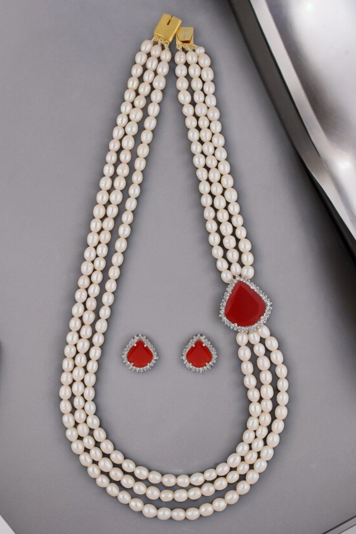 Buy Ruby Stone Pearl Necklace Set for women by J Pearls online available at scrollnshops