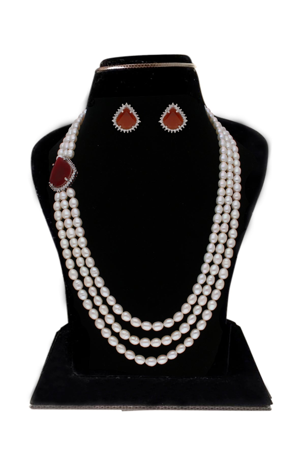 Ruby Stone Pearl Necklace Set
