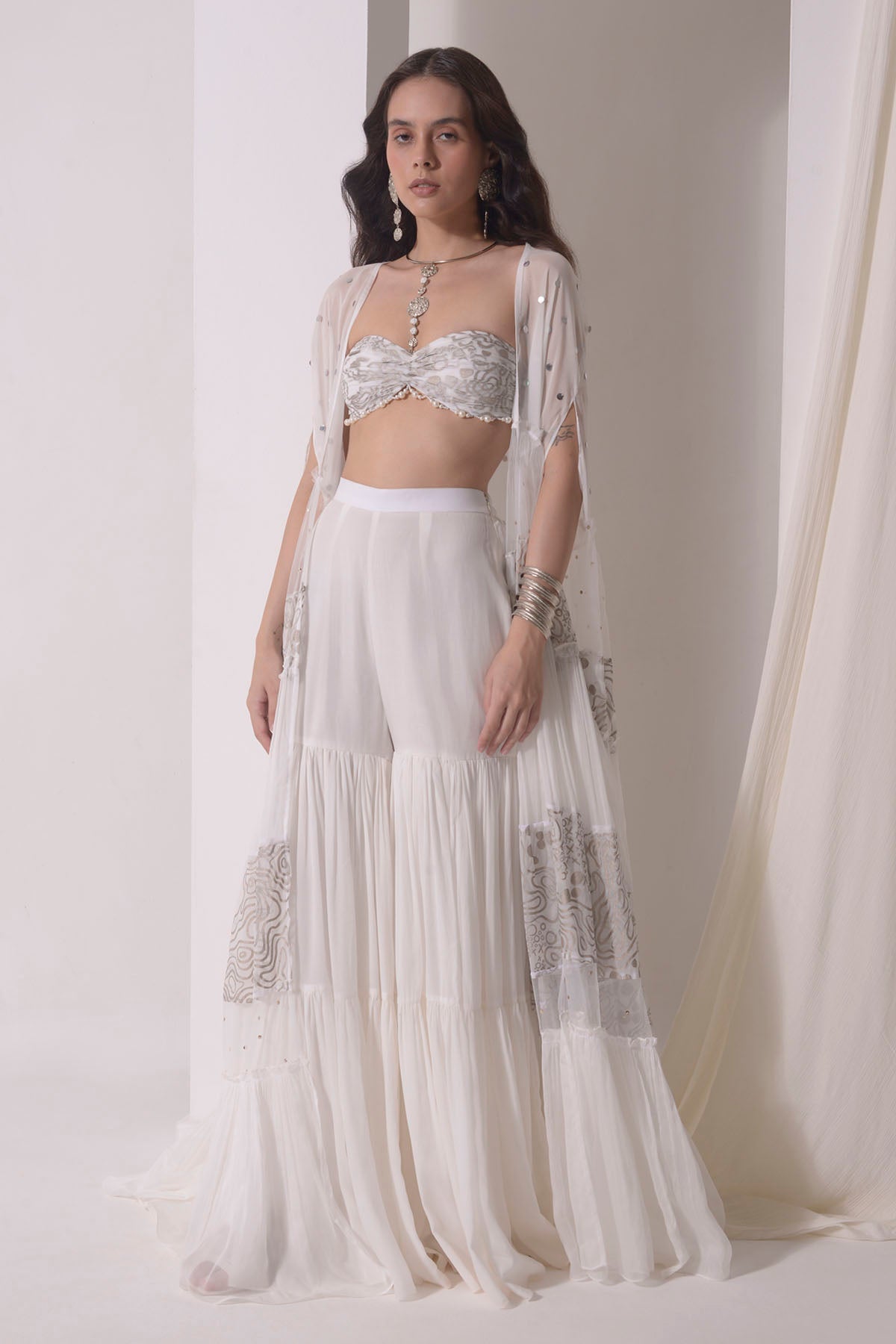 Ruched Layered Jacket & Sharara Set