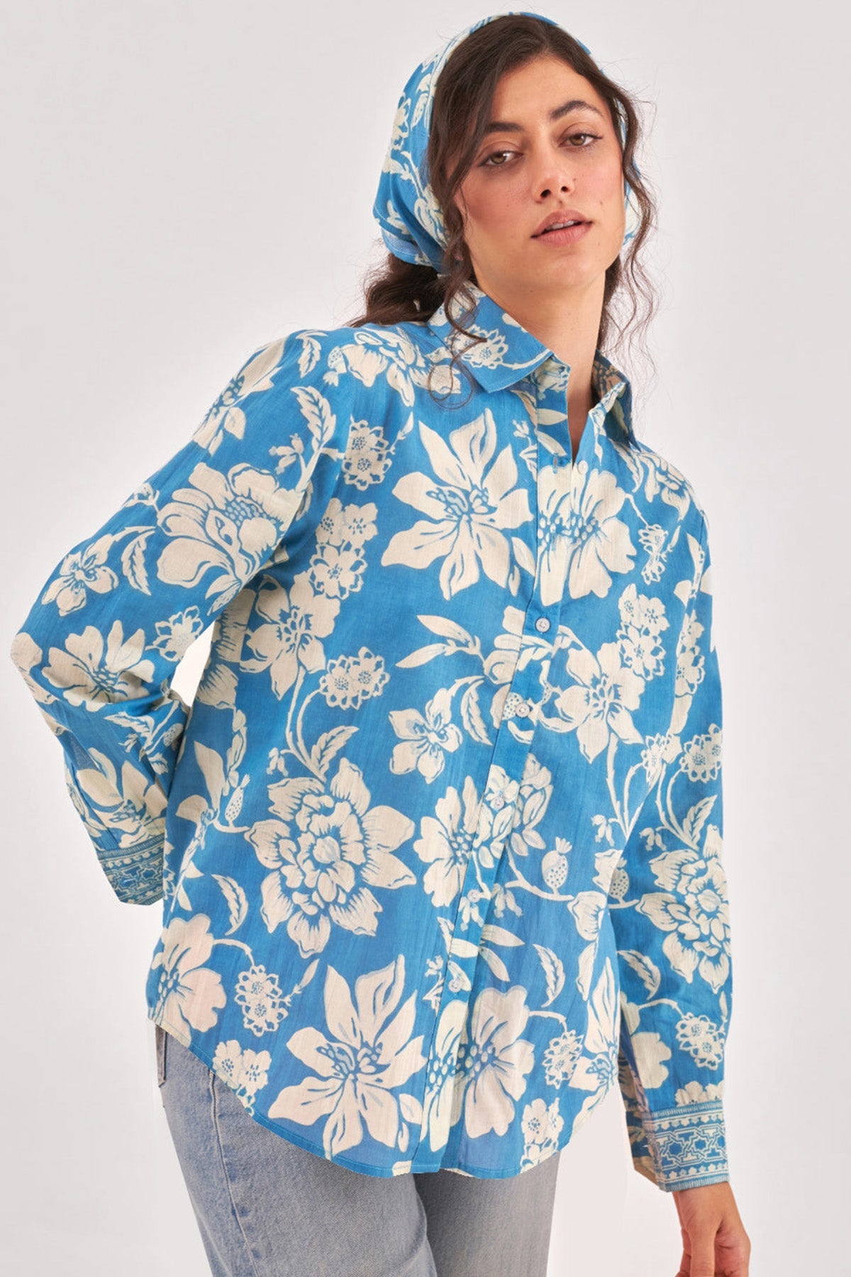 Buy Ruddy Blue Floral Printed Top for Women by Qomn Designer online available at scrollnshops