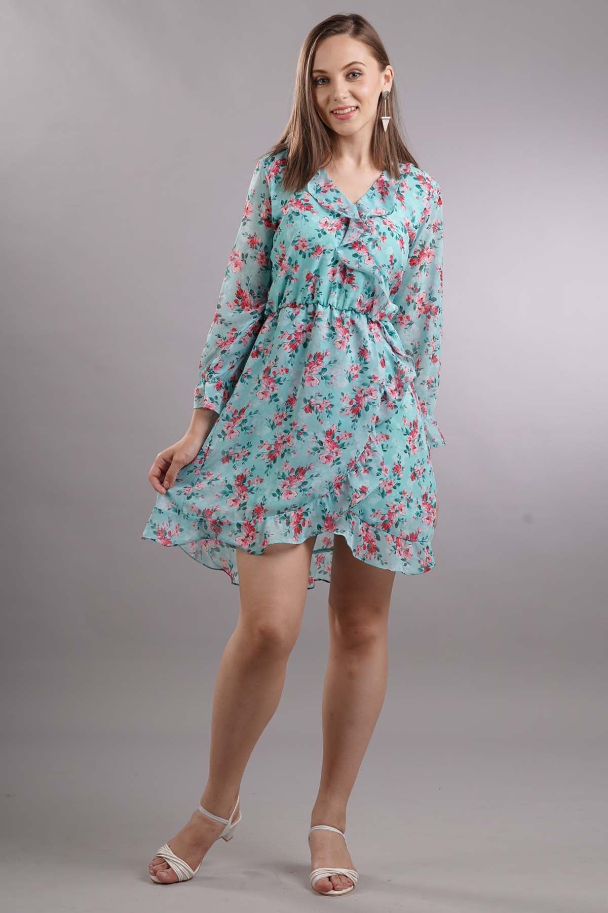 Buy 7teen12 Ruffled Floral Mini Dress Online at ScrollnShops