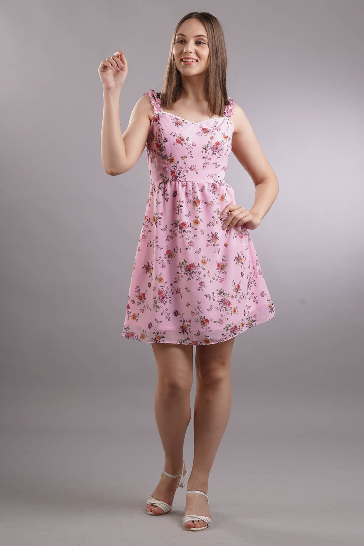 Buy 7teen12 Ruffled Shoulder Floral Dress Online at ScrollnShops