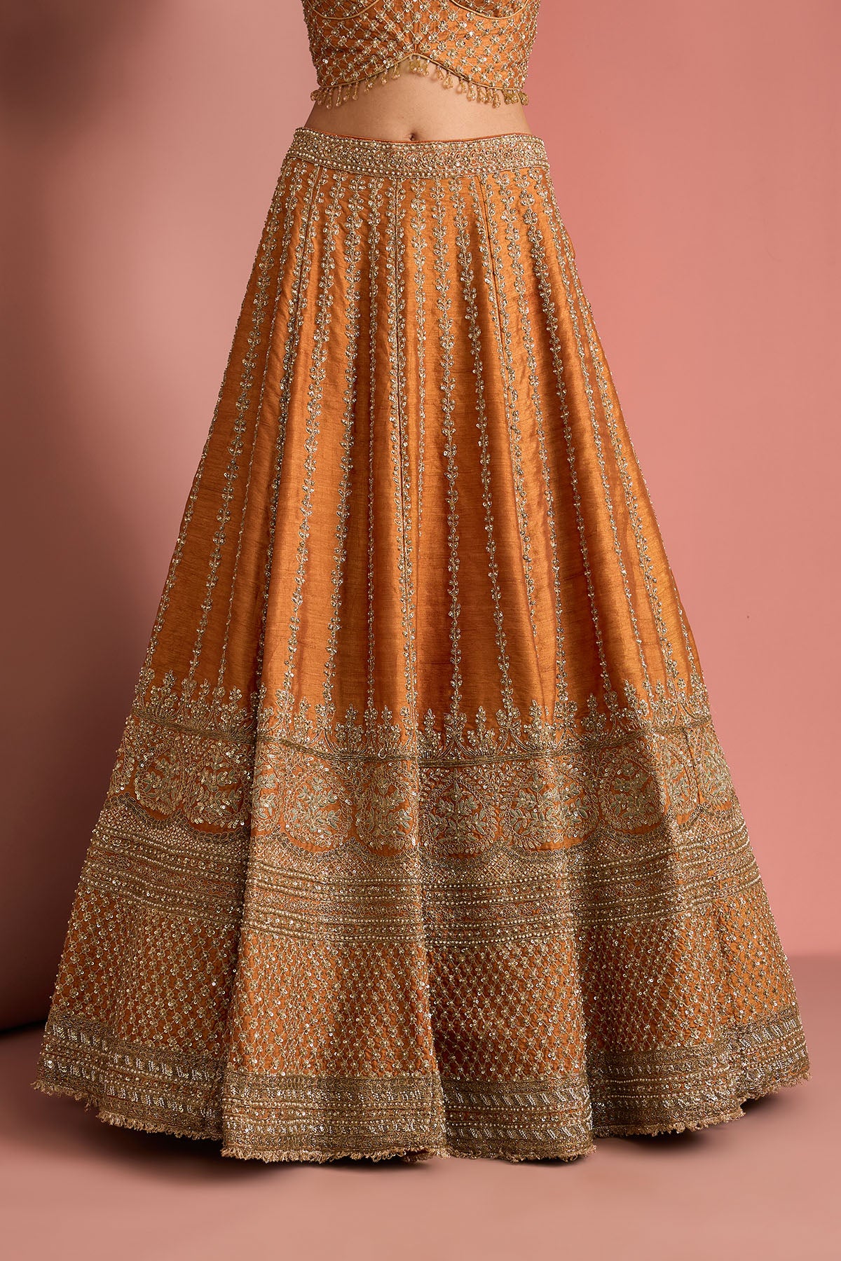 Rusr Orange Aari Lehenga Set