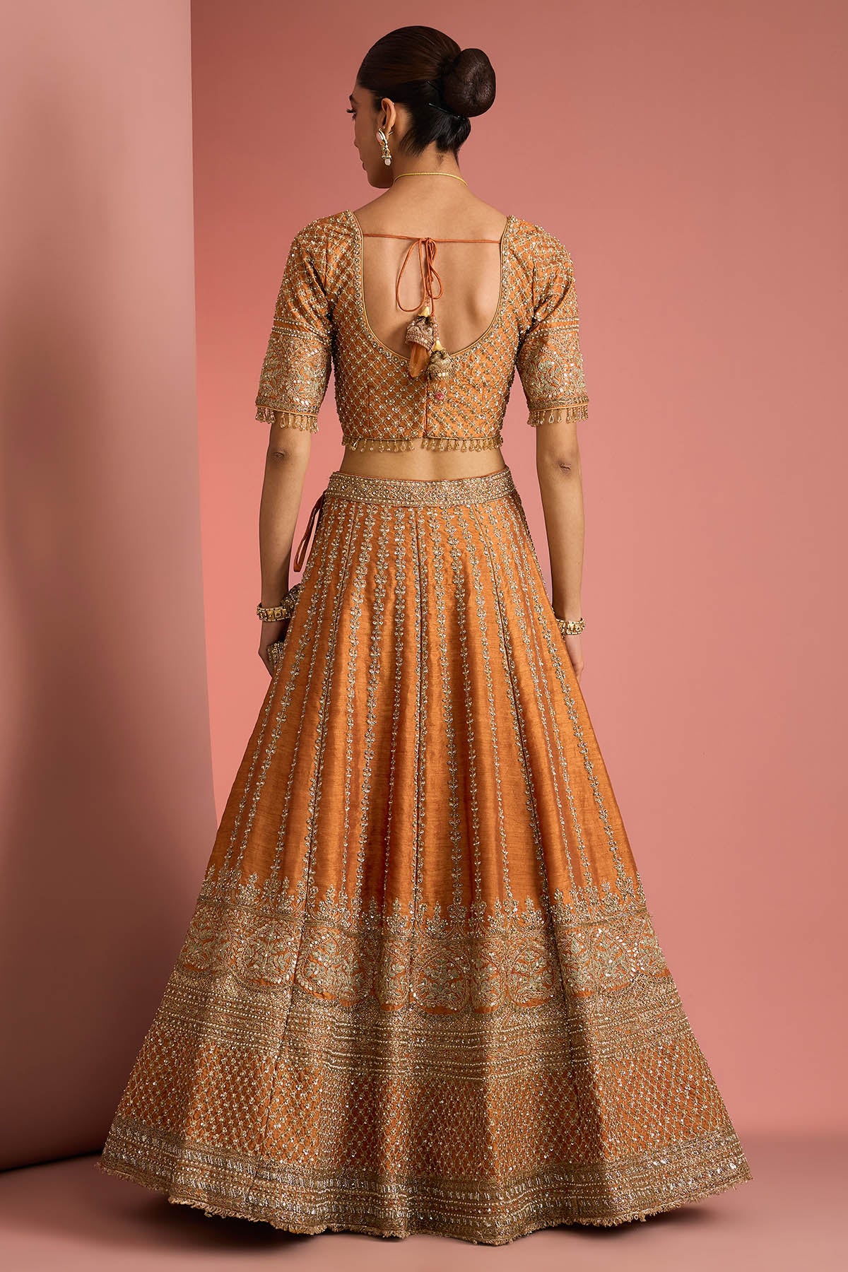 Rusr Orange Aari Lehenga Set