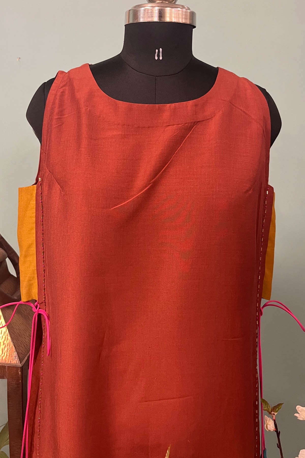 Rust Embroidered Sleeveless Tunic