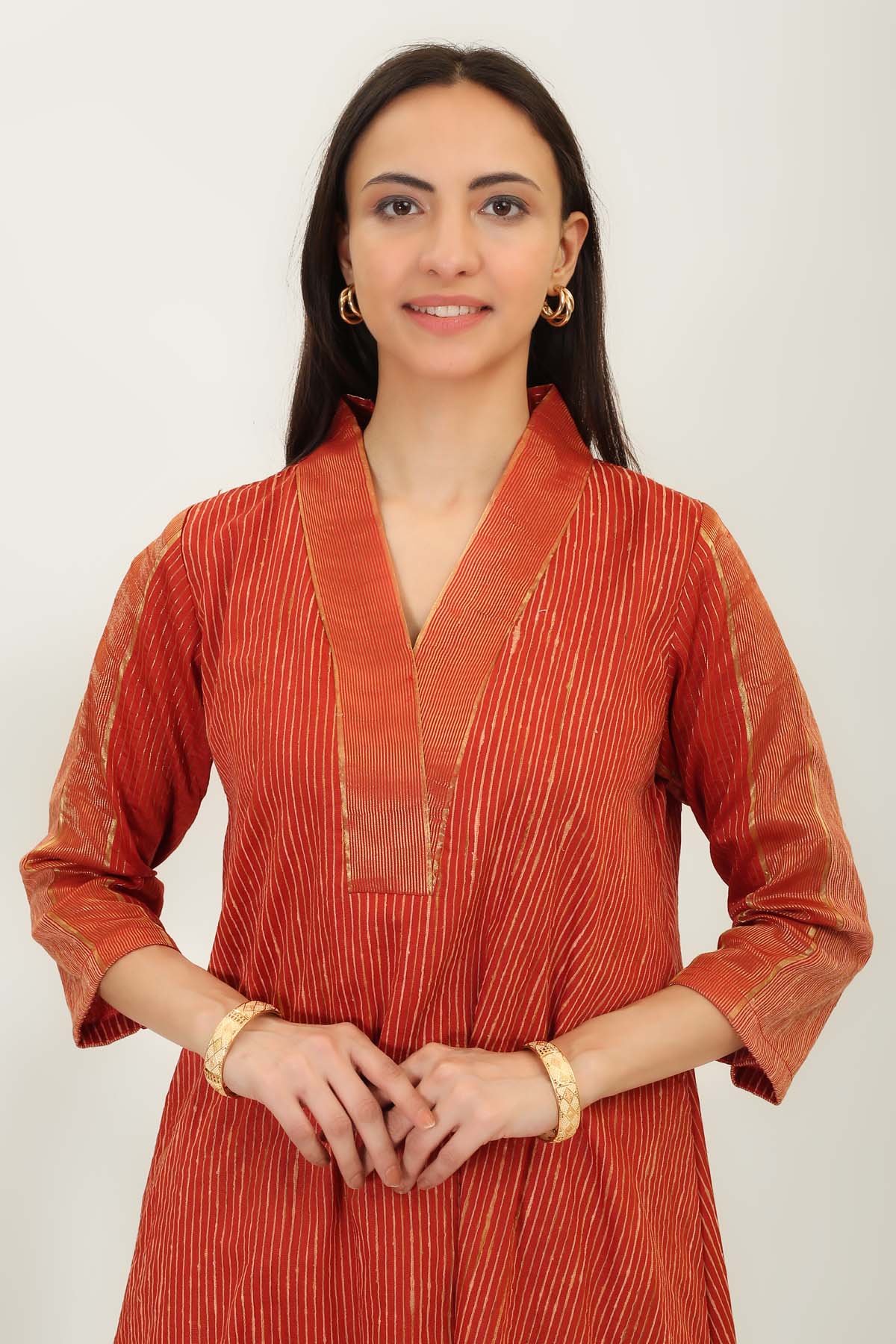 Rust Handwoven Silk Kurta Set