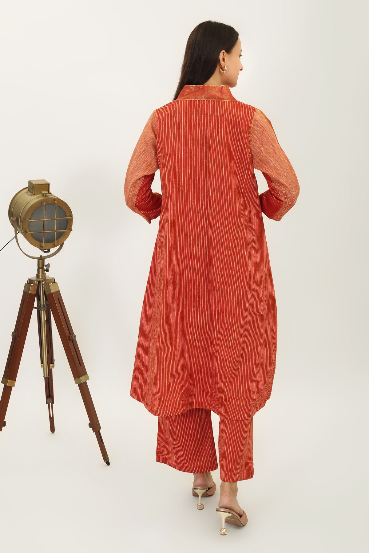 Rust Handwoven Silk Kurta Set