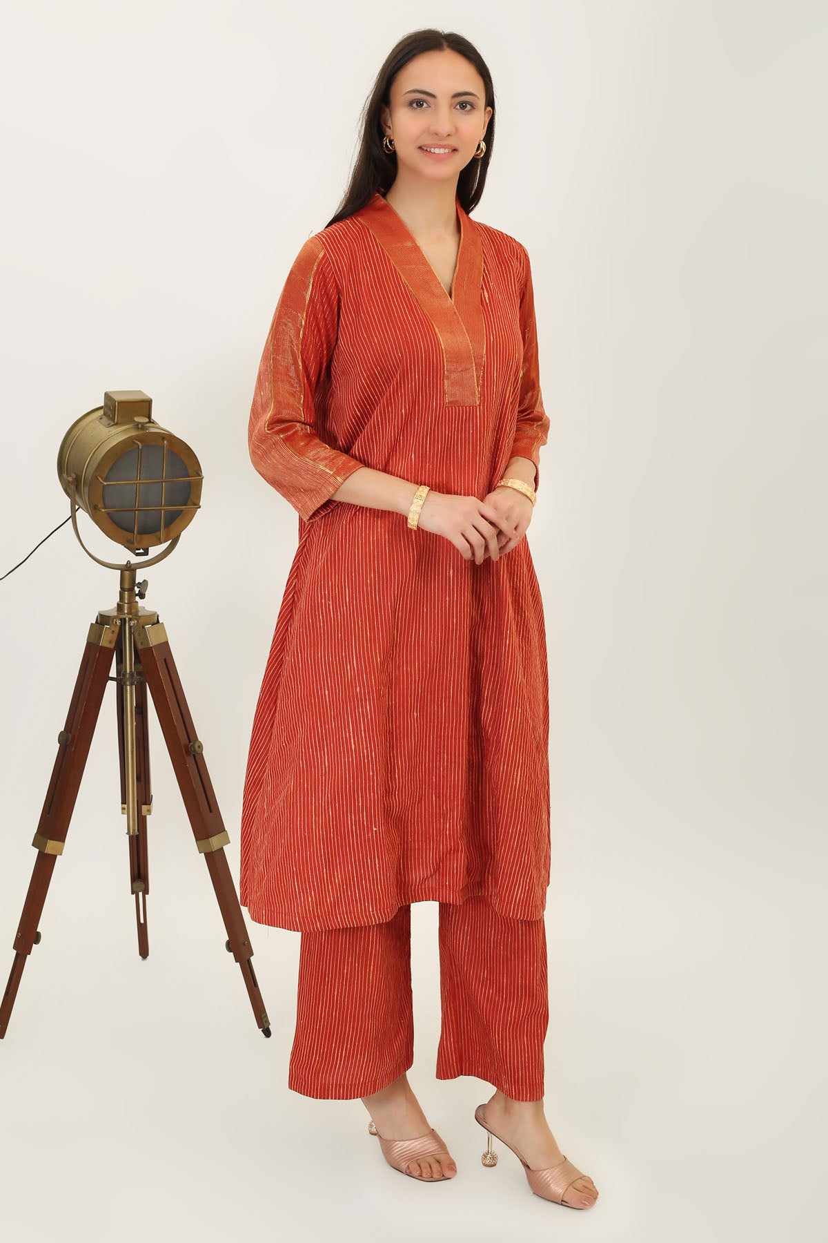 Rust Handwoven Silk Kurta Set
