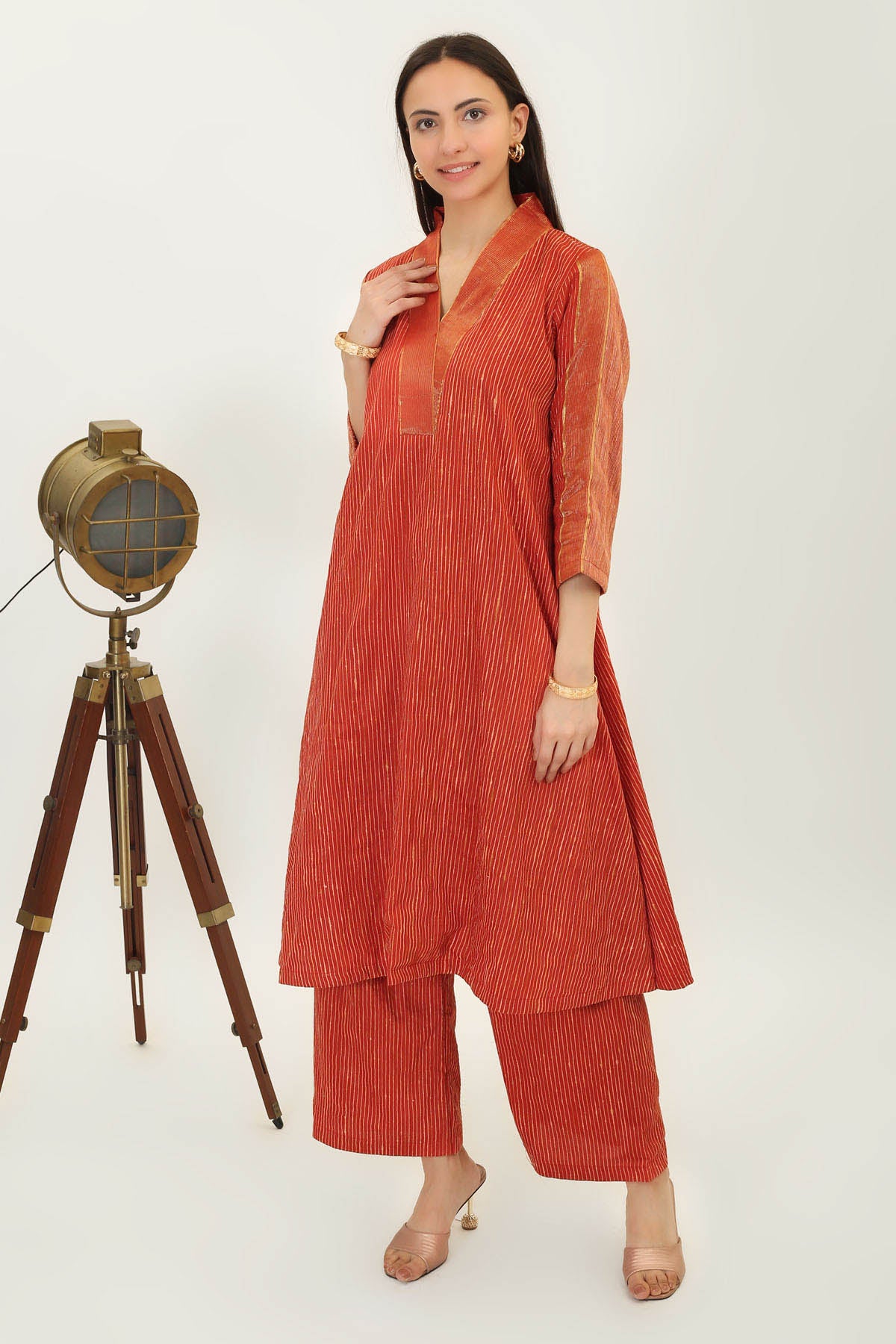 Rust Handwoven Silk Kurta Set