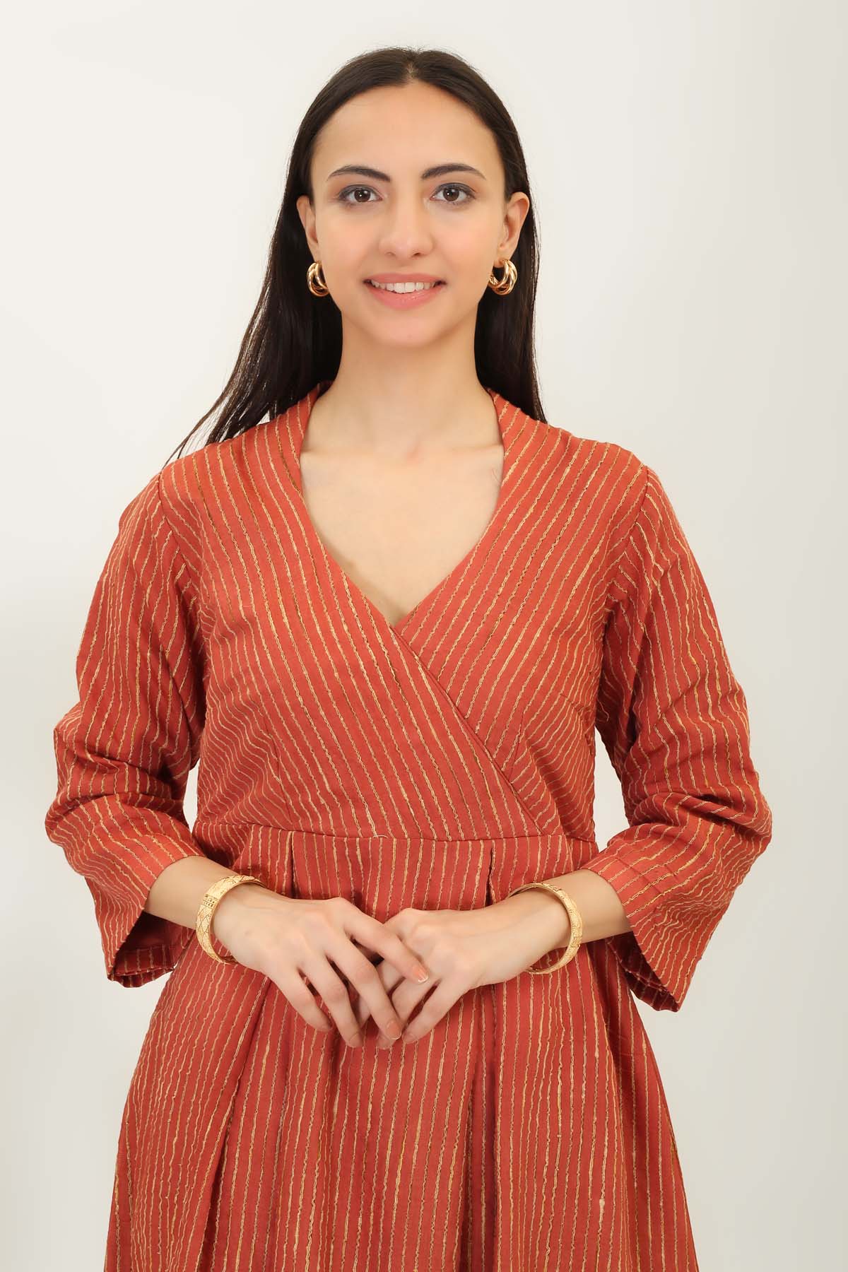 Rust Silk Flared Kurta & Pants