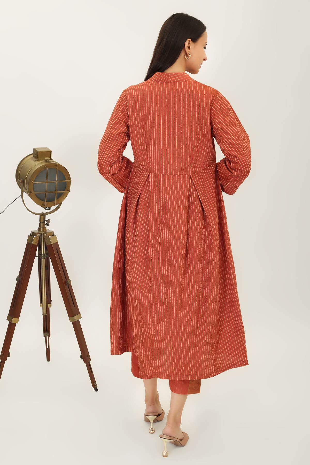 Rust Silk Flared Kurta & Pants