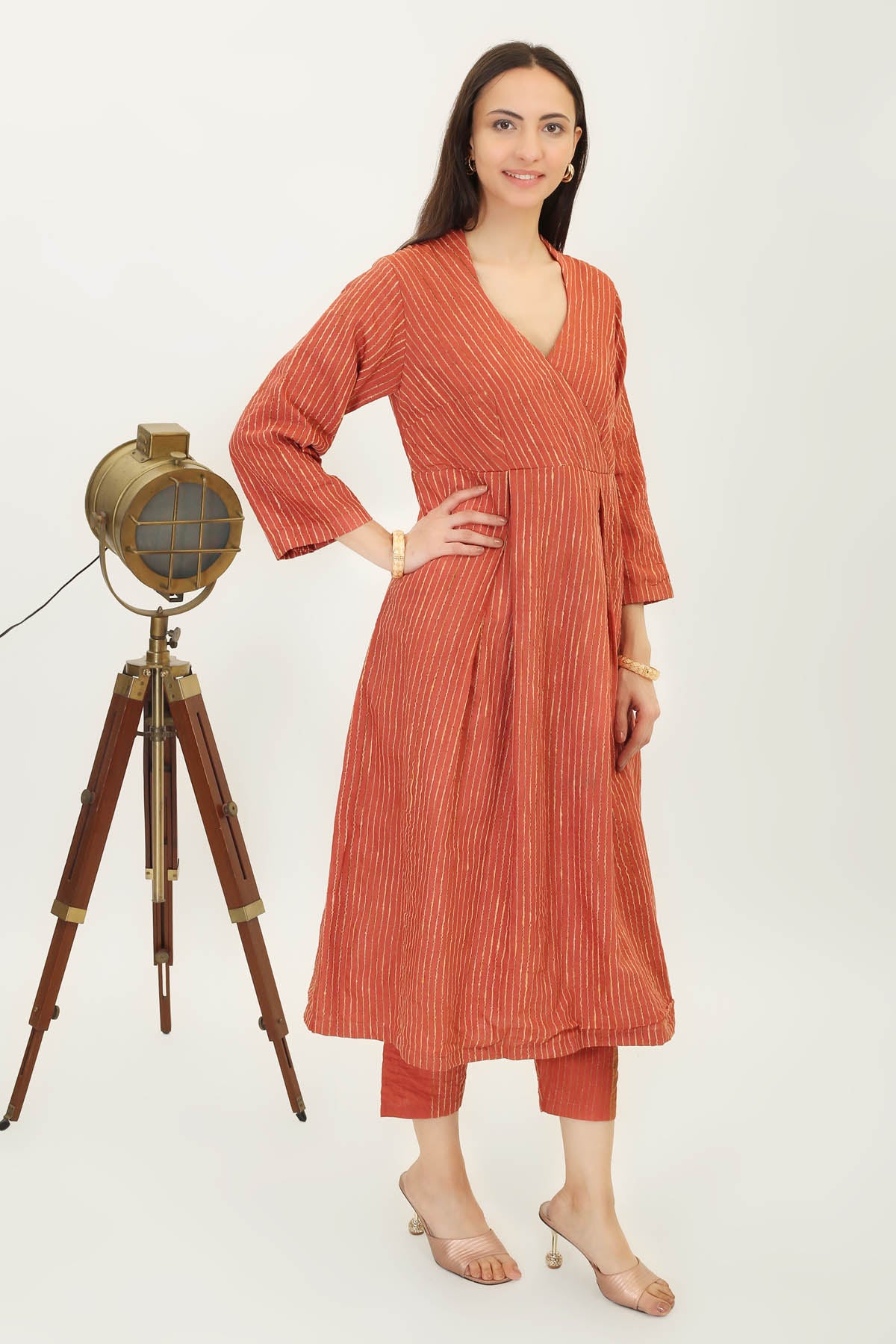 Rust Silk Flared Kurta & Pants