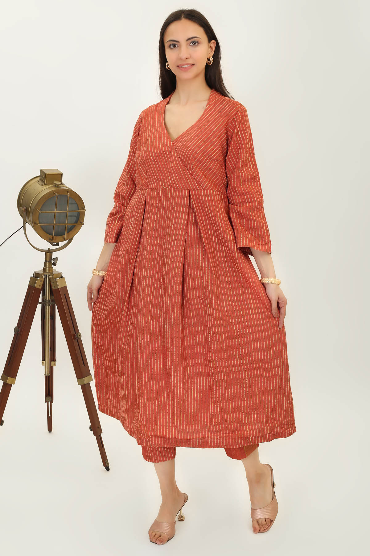 Rust Silk Flared Kurta & Pants