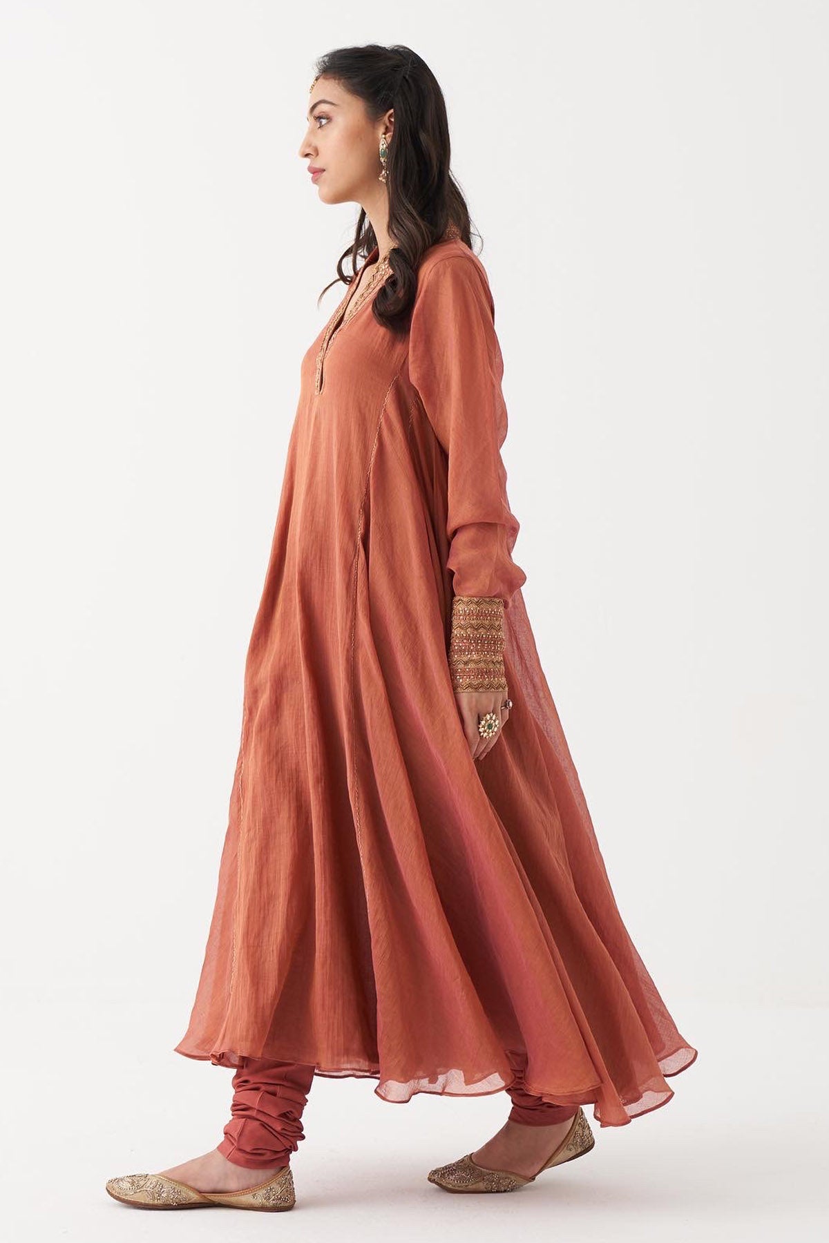 Rust Orange Zardozi Anarkali Set